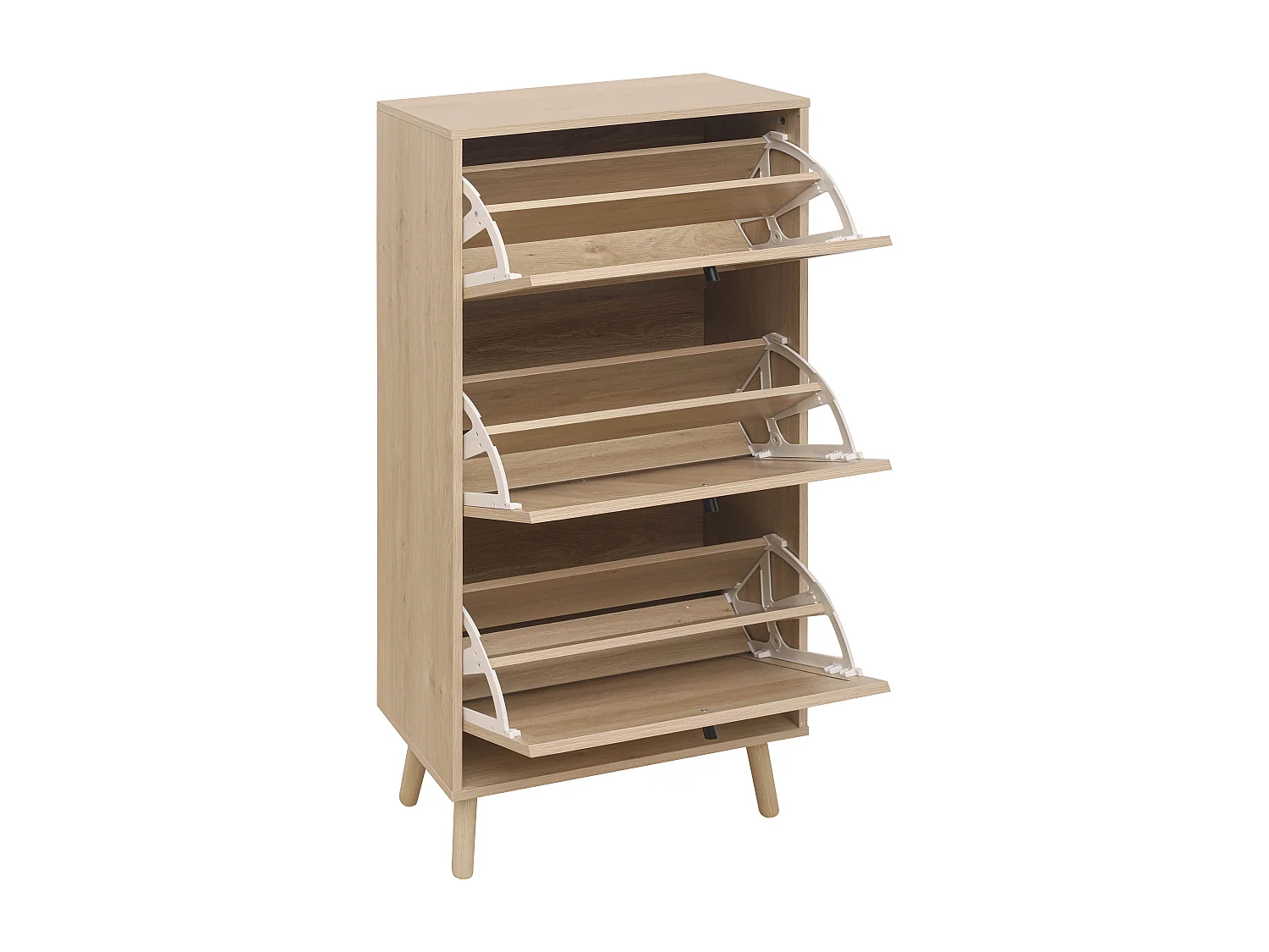 Meuble à chaussures bohème 60x24x121 cm, 3 niveaux avec motif rayé et entrecroisé. Style naturel, idéal pour entrée, couloir ou espace similaire