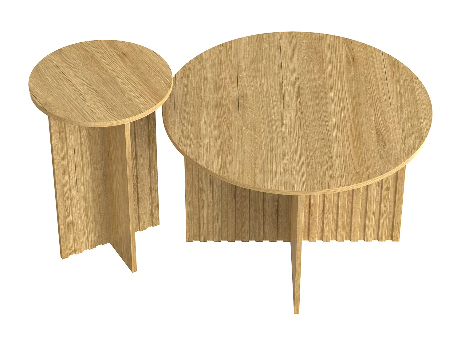 Lot de 2 tables gigognes modernes en bois, Ø76cm et Ø40cm, polyvalentes, en MDF et PB, naturel clair