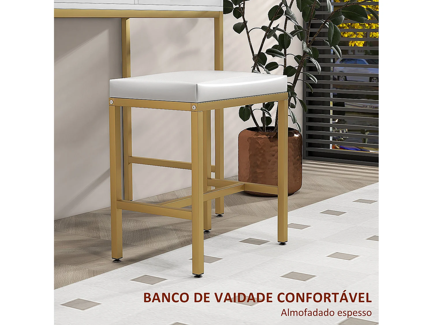 Toucador de Maquilhagem Moderno com Luz LED e Banco Confortável para Quarto Branco - Modelo Nice