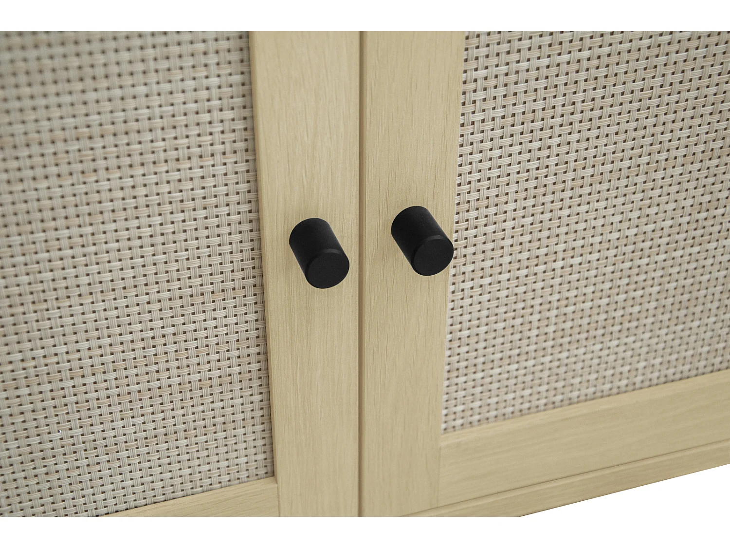 Banc à chaussures bohème en bois naturel, portes en rotin tressé, tiroir et assise rembourrée. Idéal pour entrée ou couloir, 90×35×65 cm