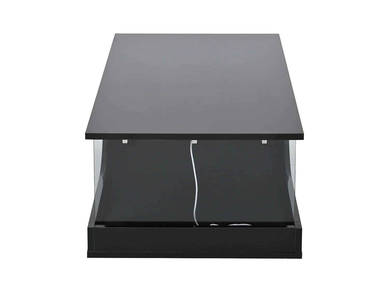 Table basse noire avec 2 tiroirs, éclairage LED, verre trempé 100x50x30cm