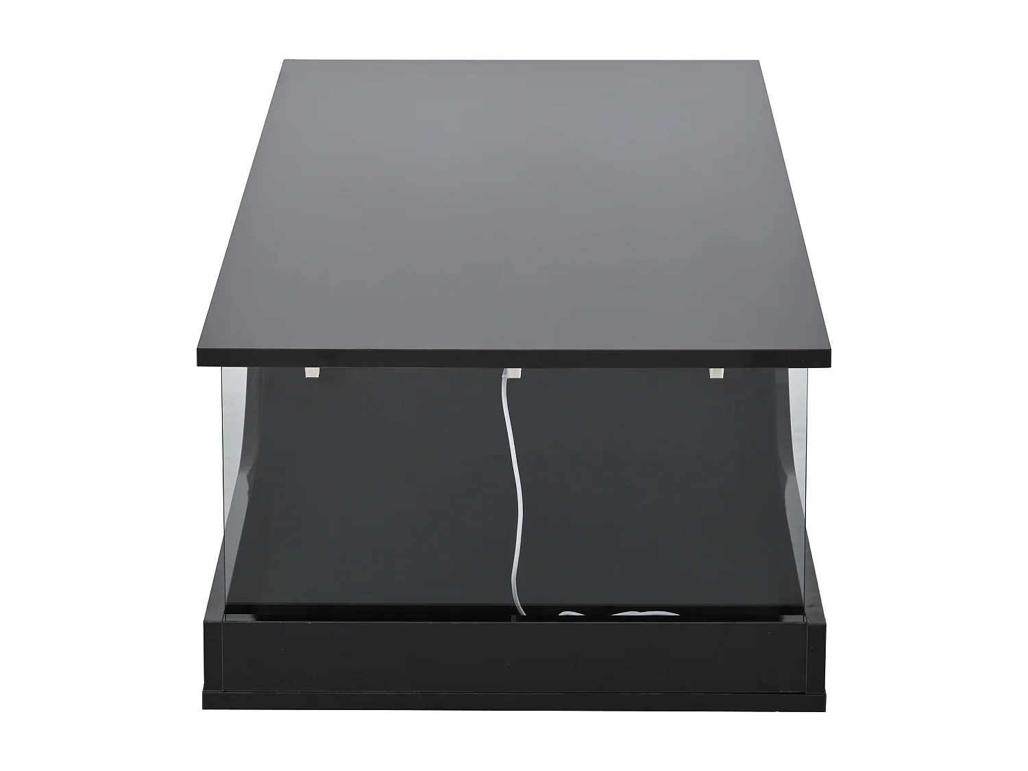 Table basse noire avec 2 tiroirs, éclairage LED, verre trempé 100x50x30cm