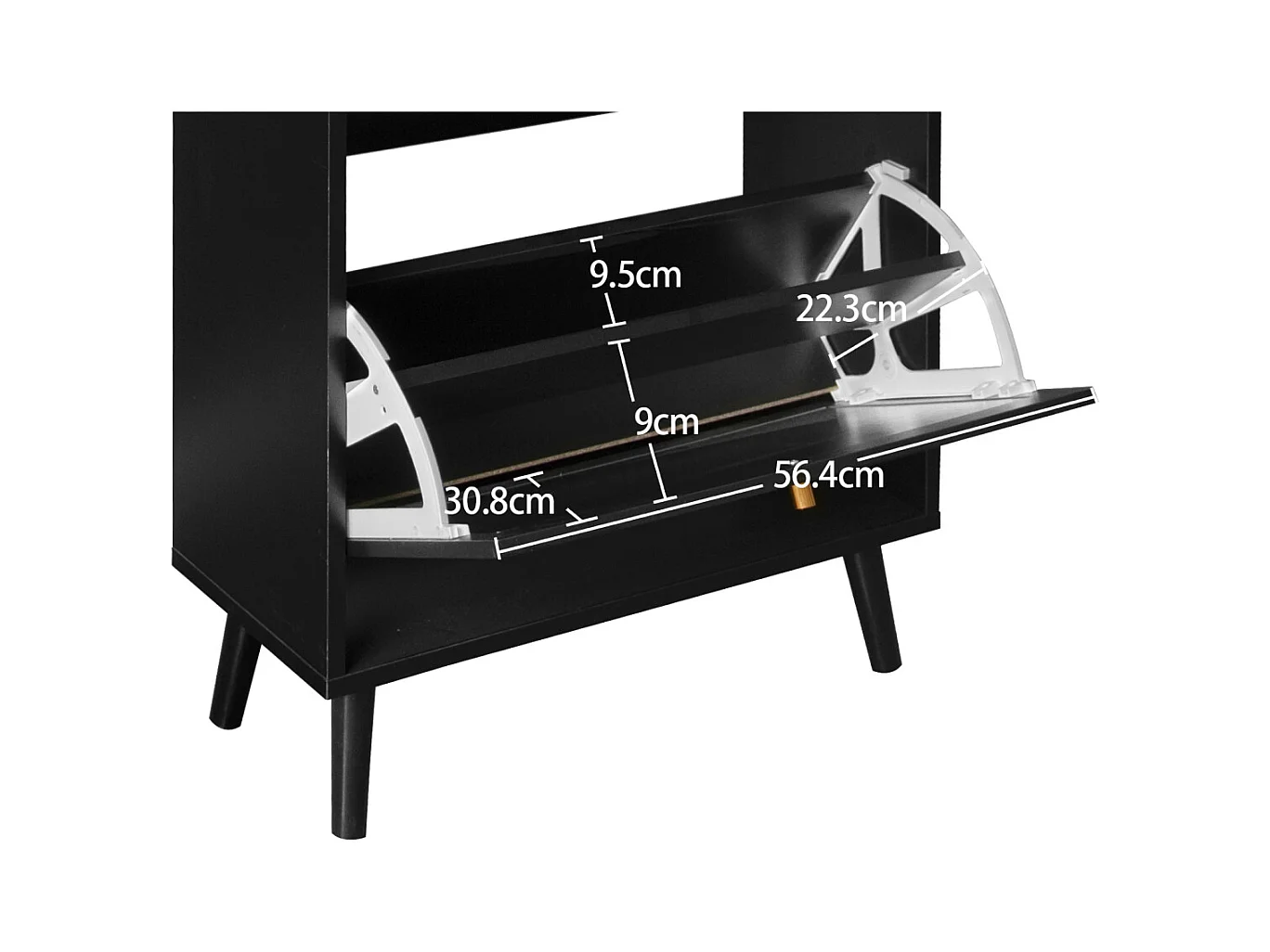 Scarpiera con due ante e un cassetto in nero, effetto rattan, 60 cm, senza pannello posteriore, adatta per corridoi e aree simili