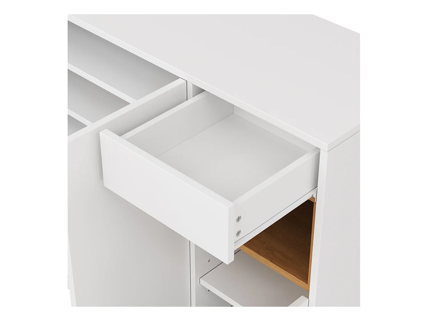 Sapateira com uma gaveta e prateleiras reguláveis, branca e madeira natural, para entrada, estilo moderno, capacidade de 14 a 18 pares de sapatos