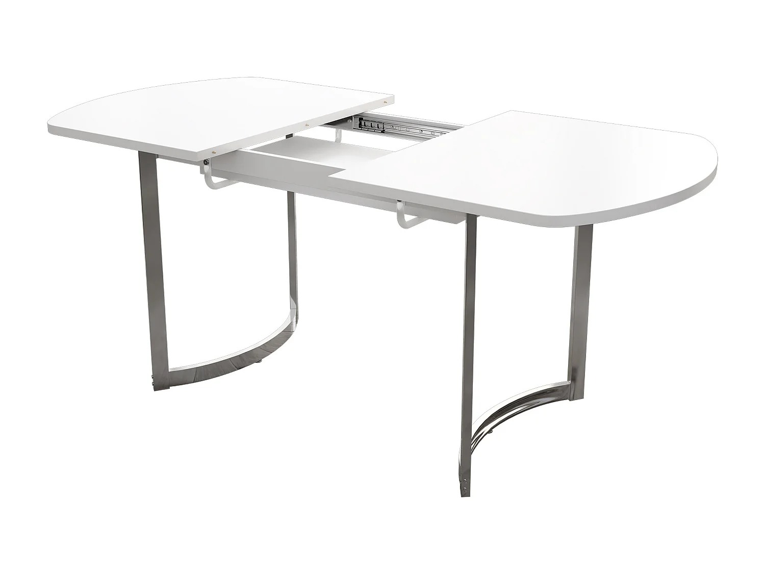 Table à manger extensible blanche 140/180 x 80 cm, convient pour 4 à 6 personnes, pieds en métal argenté