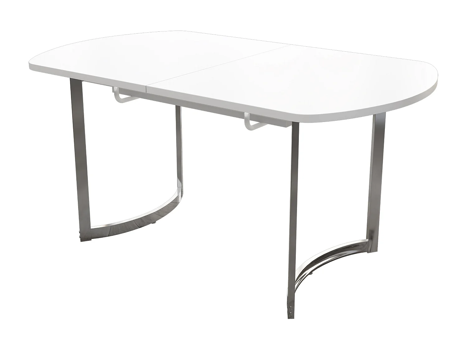 Table à manger extensible blanche 140/180 x 80 cm, convient pour 4 à 6 personnes, pieds en métal argenté