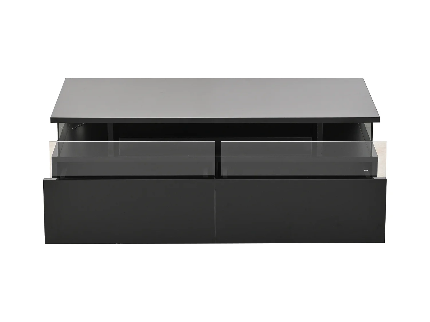 Table basse noire avec 2 tiroirs, éclairage LED et plateau amovible 90x45x35,5cm