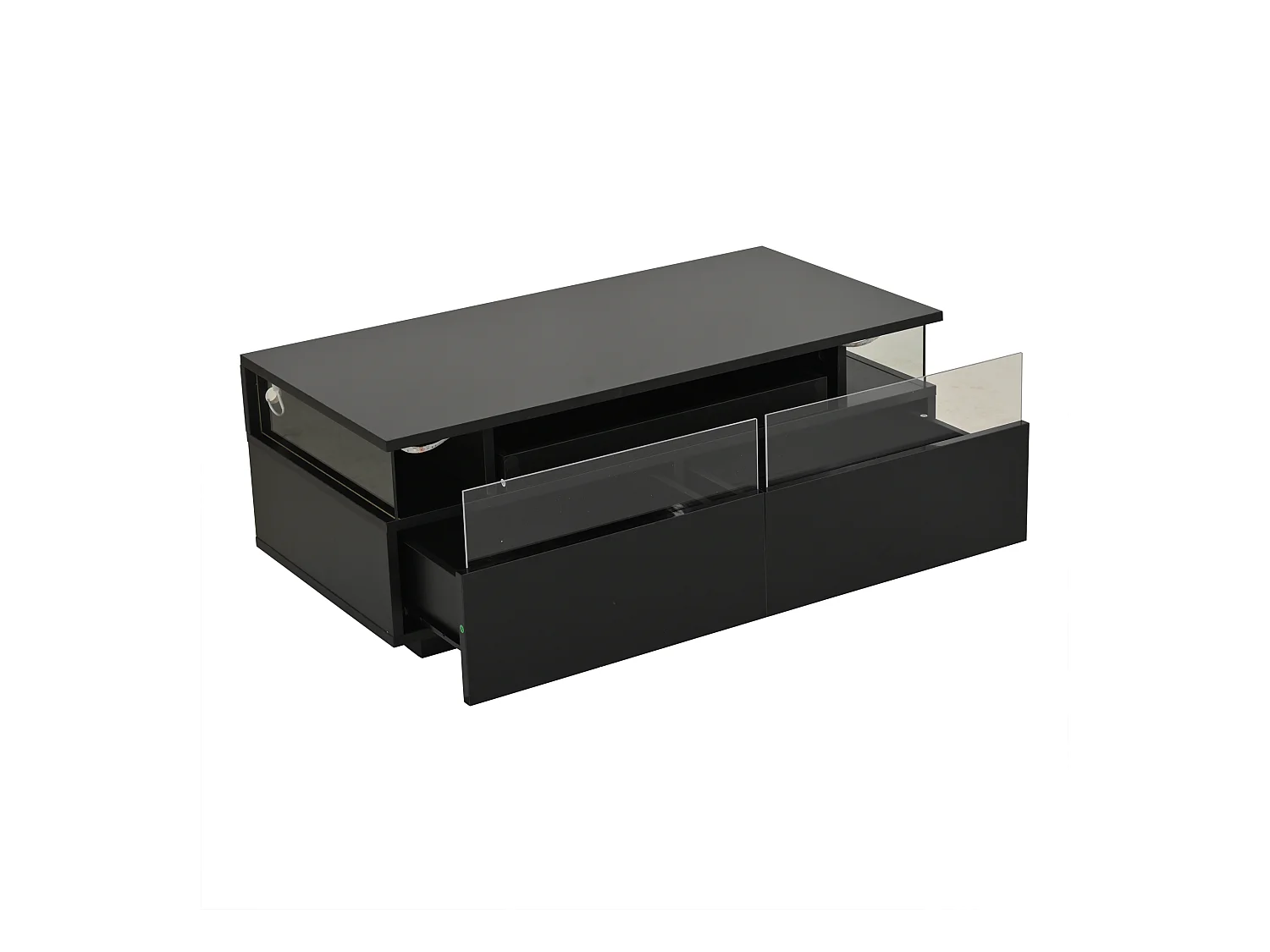 Table basse noire avec 2 tiroirs, éclairage LED et plateau amovible 90x45x35,5cm