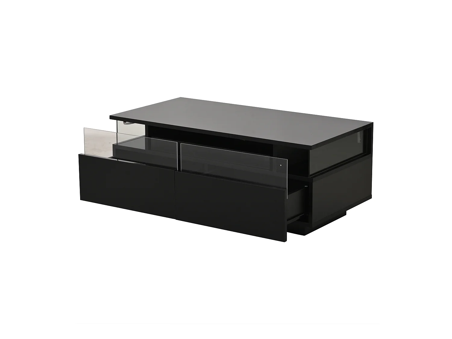 Table basse noire avec 2 tiroirs, éclairage LED et plateau amovible 90x45x35,5cm