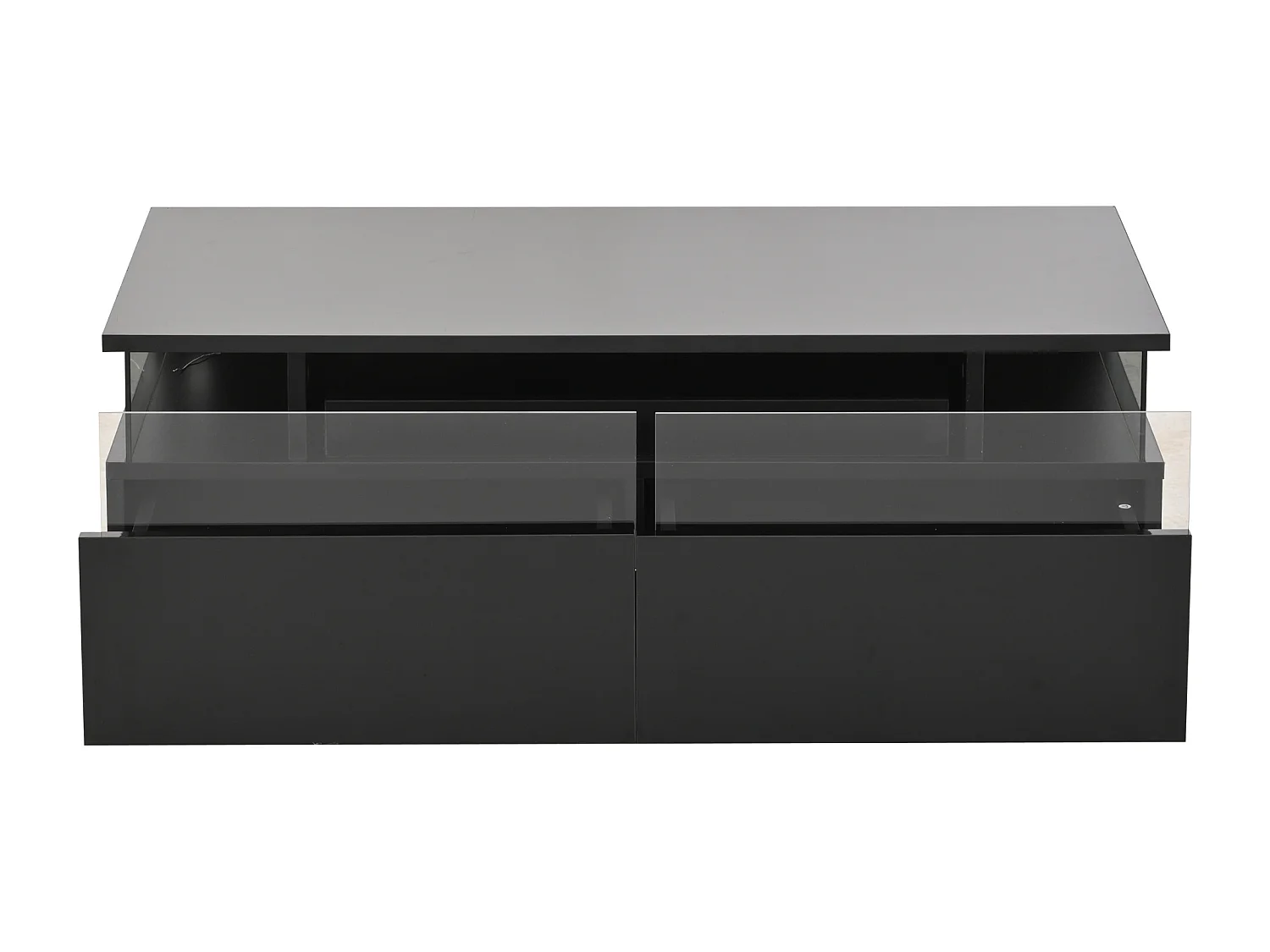 Table basse noire avec 2 tiroirs, éclairage LED et plateau amovible 90x45x35,5cm