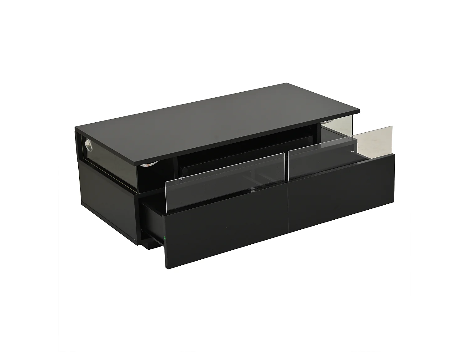 Table basse noire avec 2 tiroirs, éclairage LED et plateau amovible 90x45x35,5cm