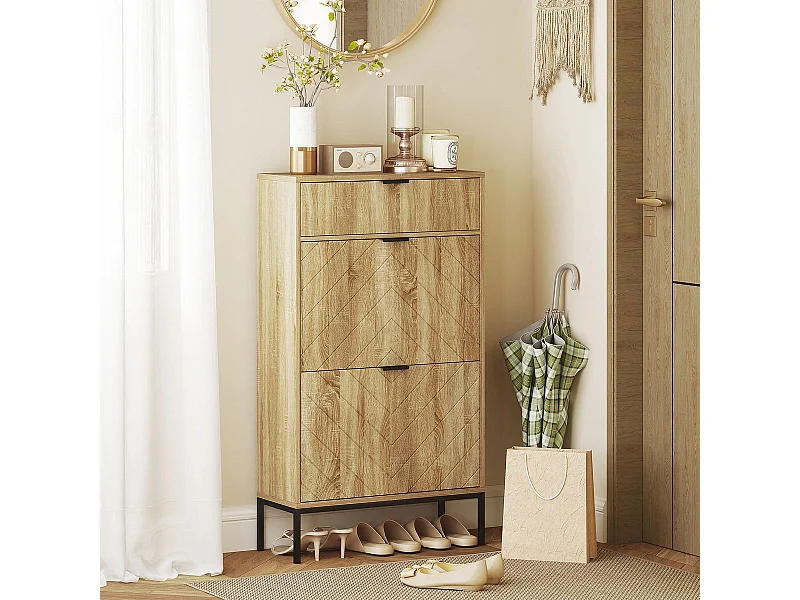 Zapatero Selena 1 cajón + 2 puertas abatibles roble 105,5x60x24 cm