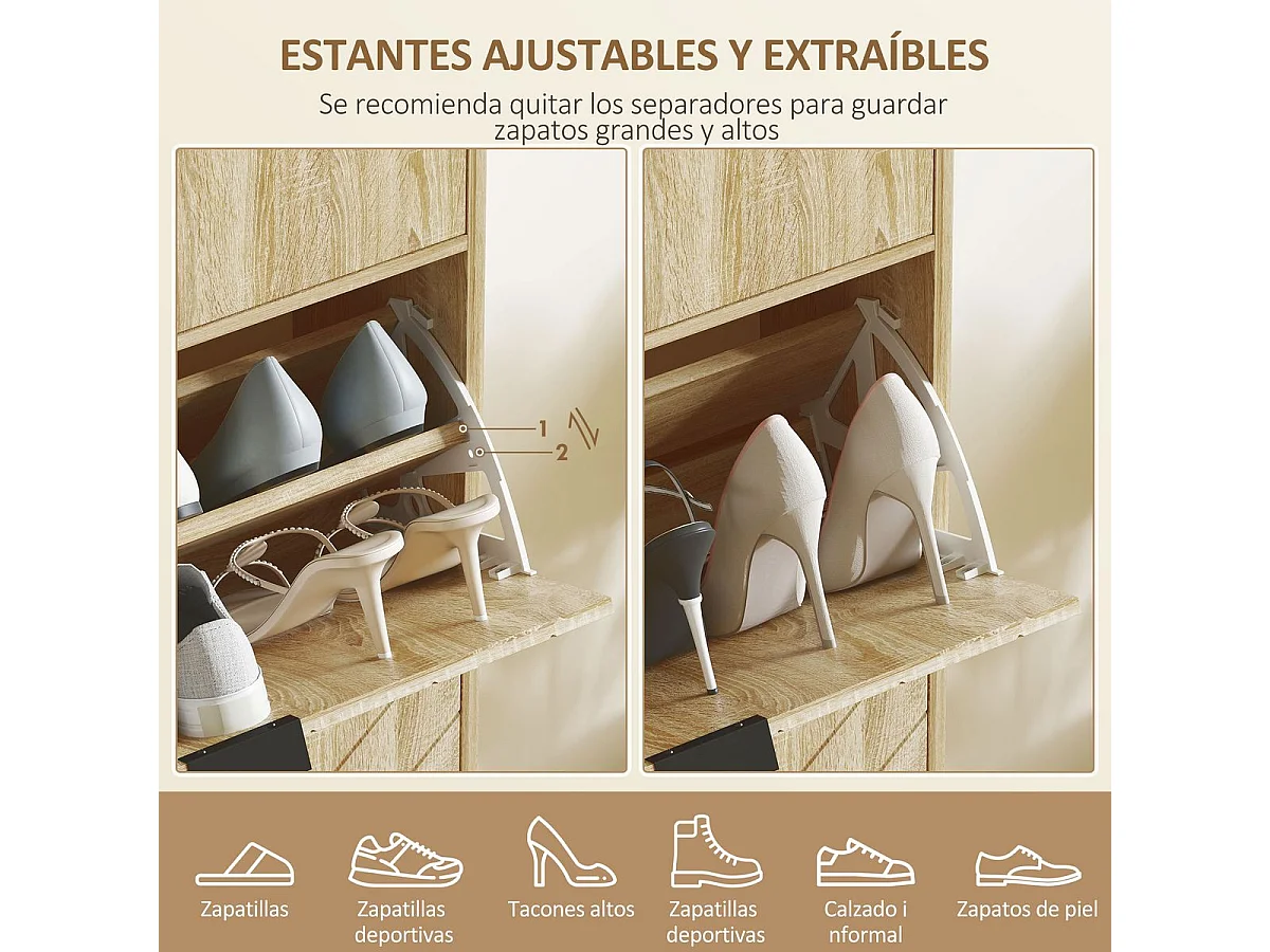 Zapatero Selena 1 cajón + 2 puertas abatibles roble 105,5x60x24 cm