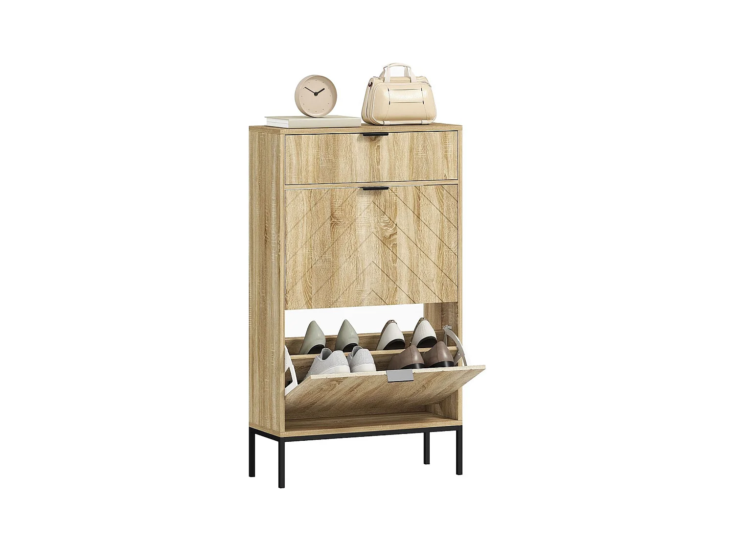 Zapatero Selena 1 cajón + 2 puertas abatibles roble 105,5x60x24 cm