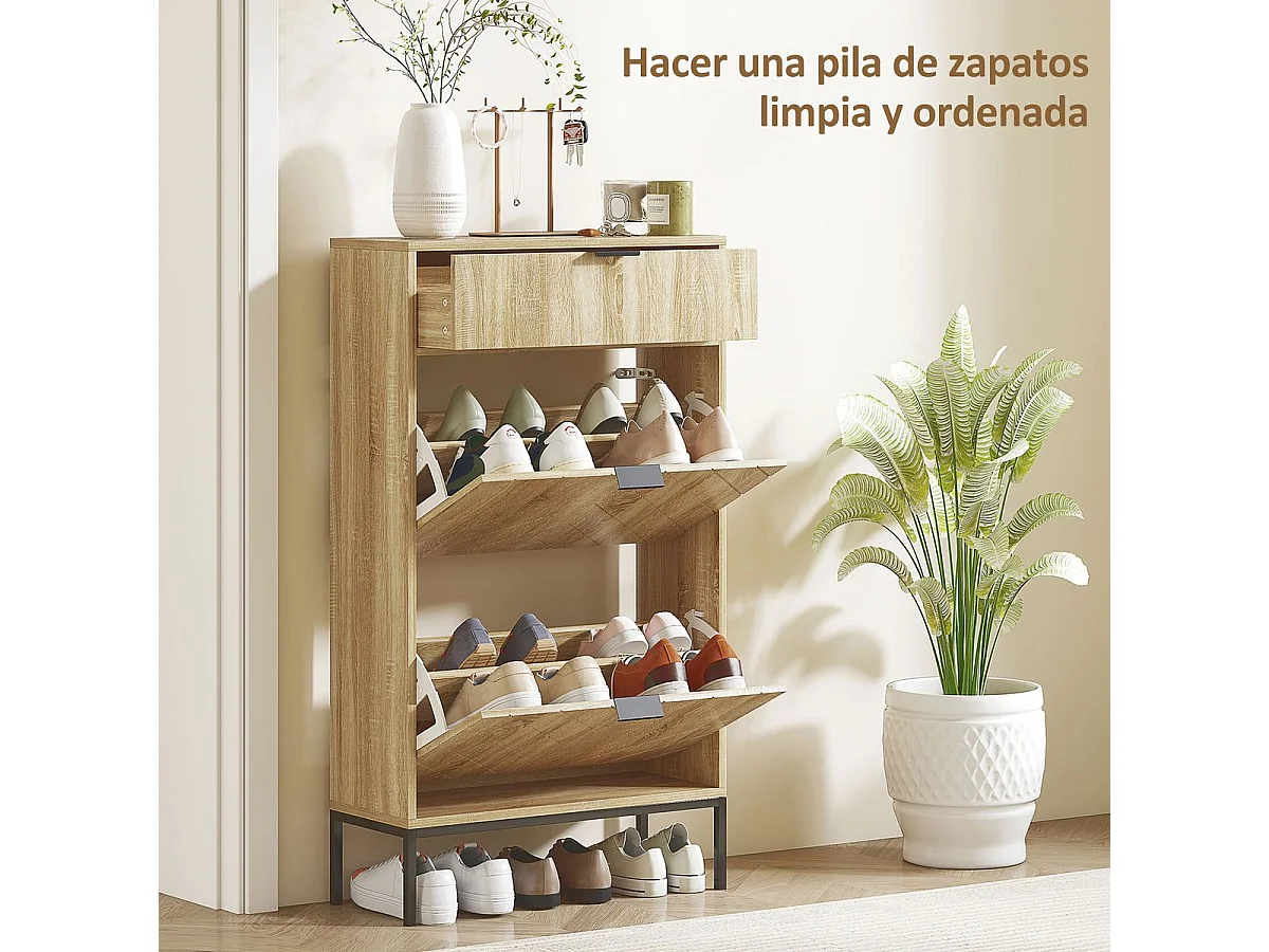 Zapatero Selena 1 cajón + 2 puertas abatibles roble 105,5x60x24 cm