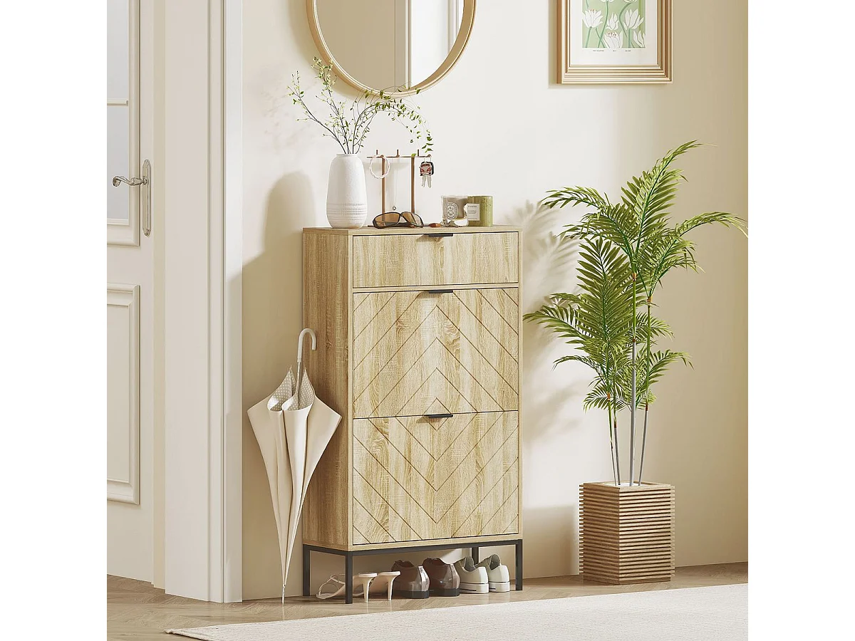 Zapatero Selena 1 cajón + 2 puertas abatibles roble 105,5x60x24 cm