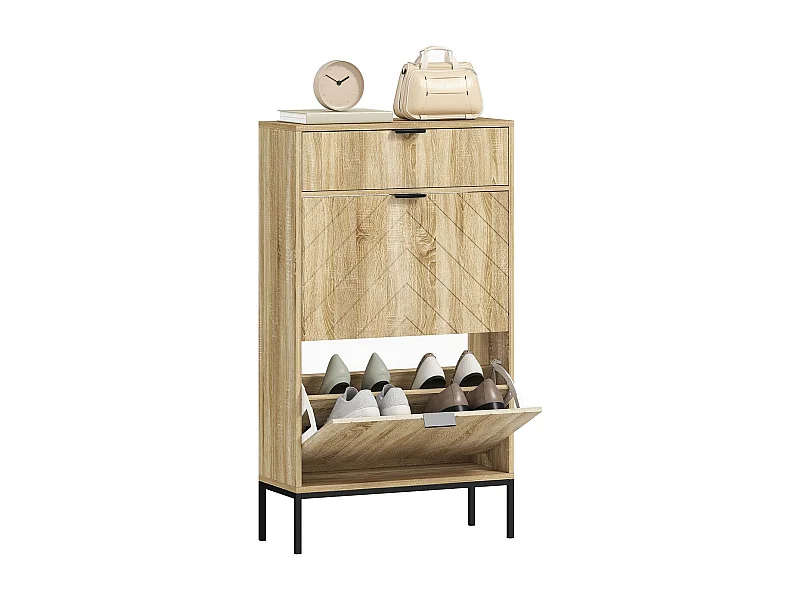 Zapatero Selena 1 cajón + 2 puertas abatibles roble 105,5x60x24 cm