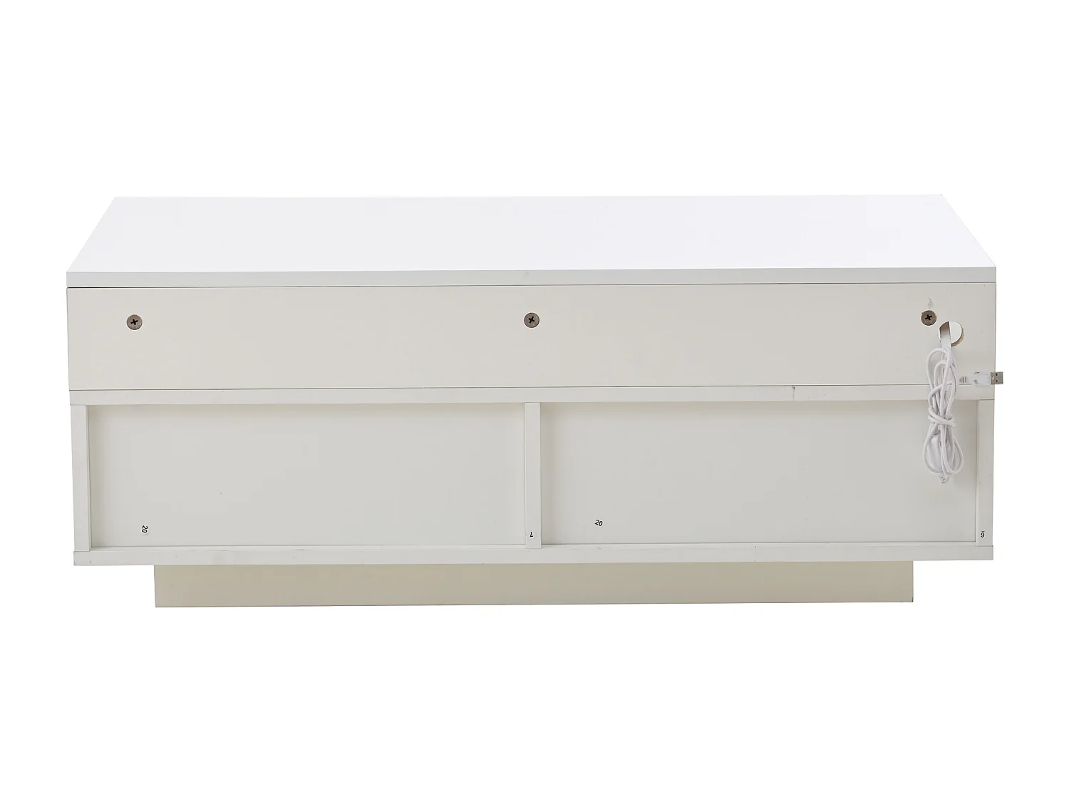 Table basse blanche avec 2 tiroirs, éclairage LED et plateau amovible 90x45x35,5cm