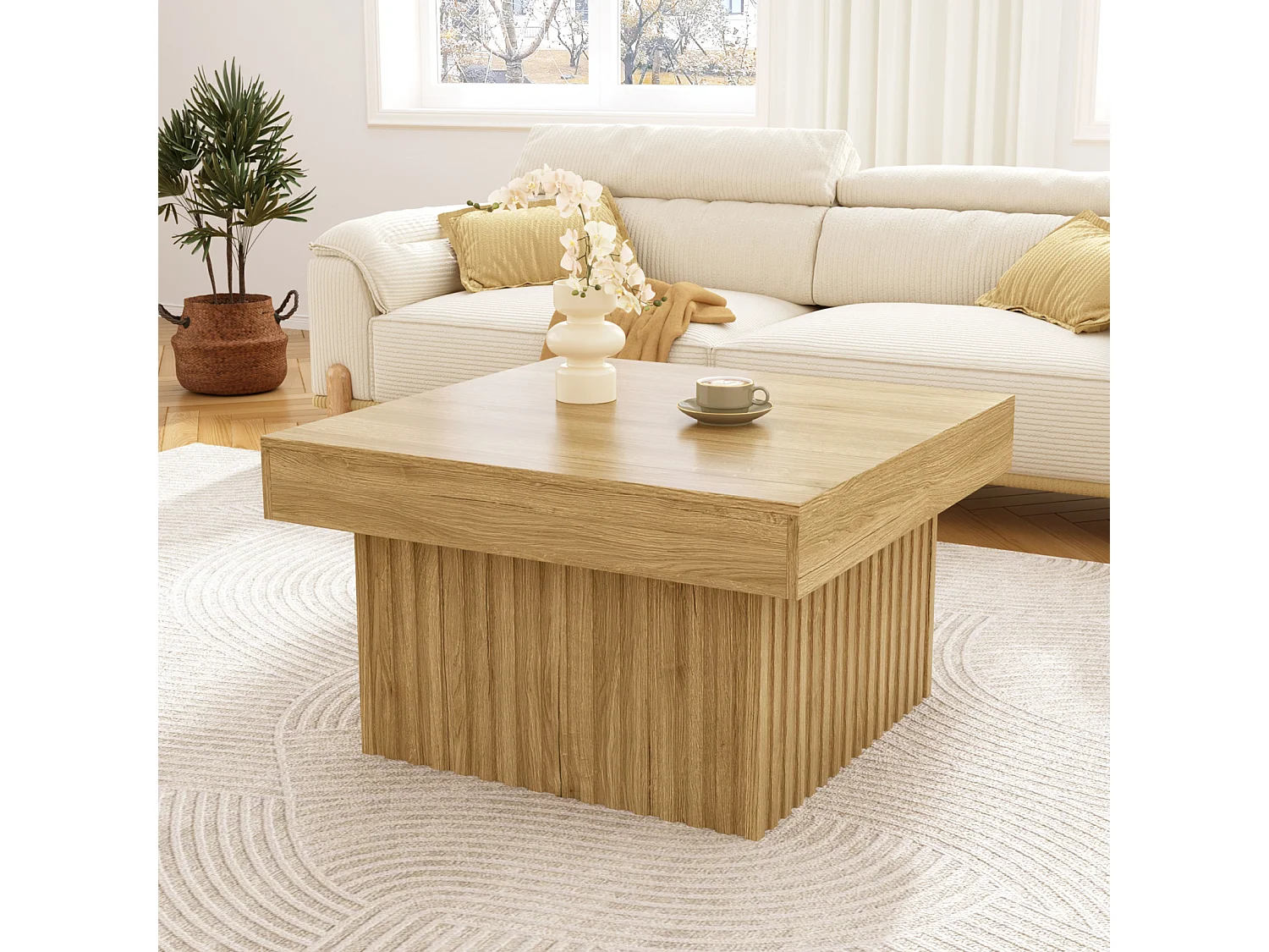 Elegante mesa de centro de madeira com tampo em PB e base em MDF – Design moderno, robusto e versátil, 79 x 79 x 46 cm