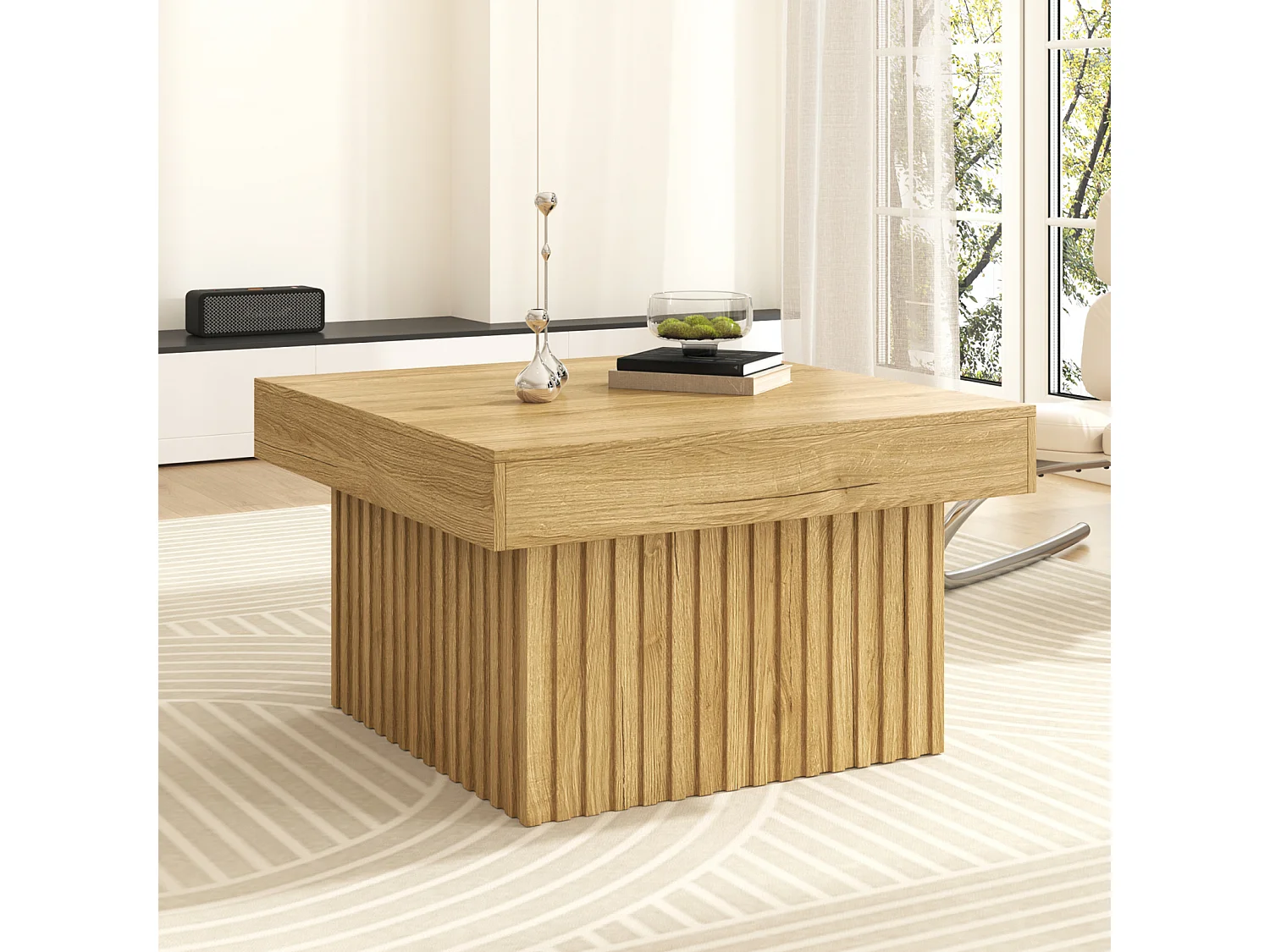 Elegante mesa de centro de madeira com tampo em PB e base em MDF – Design moderno, robusto e versátil, 79 x 79 x 46 cm