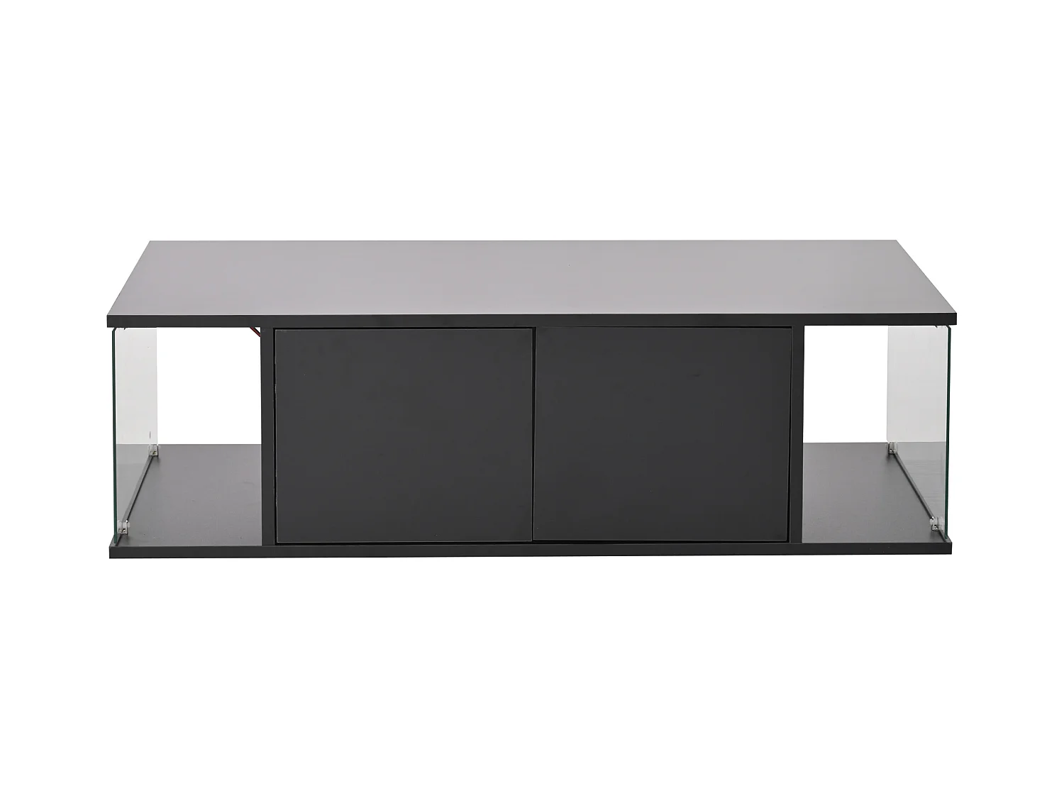 Mesa de centro preta com 2 portas e iluminação LED, vidro temperado 100x50x30cm