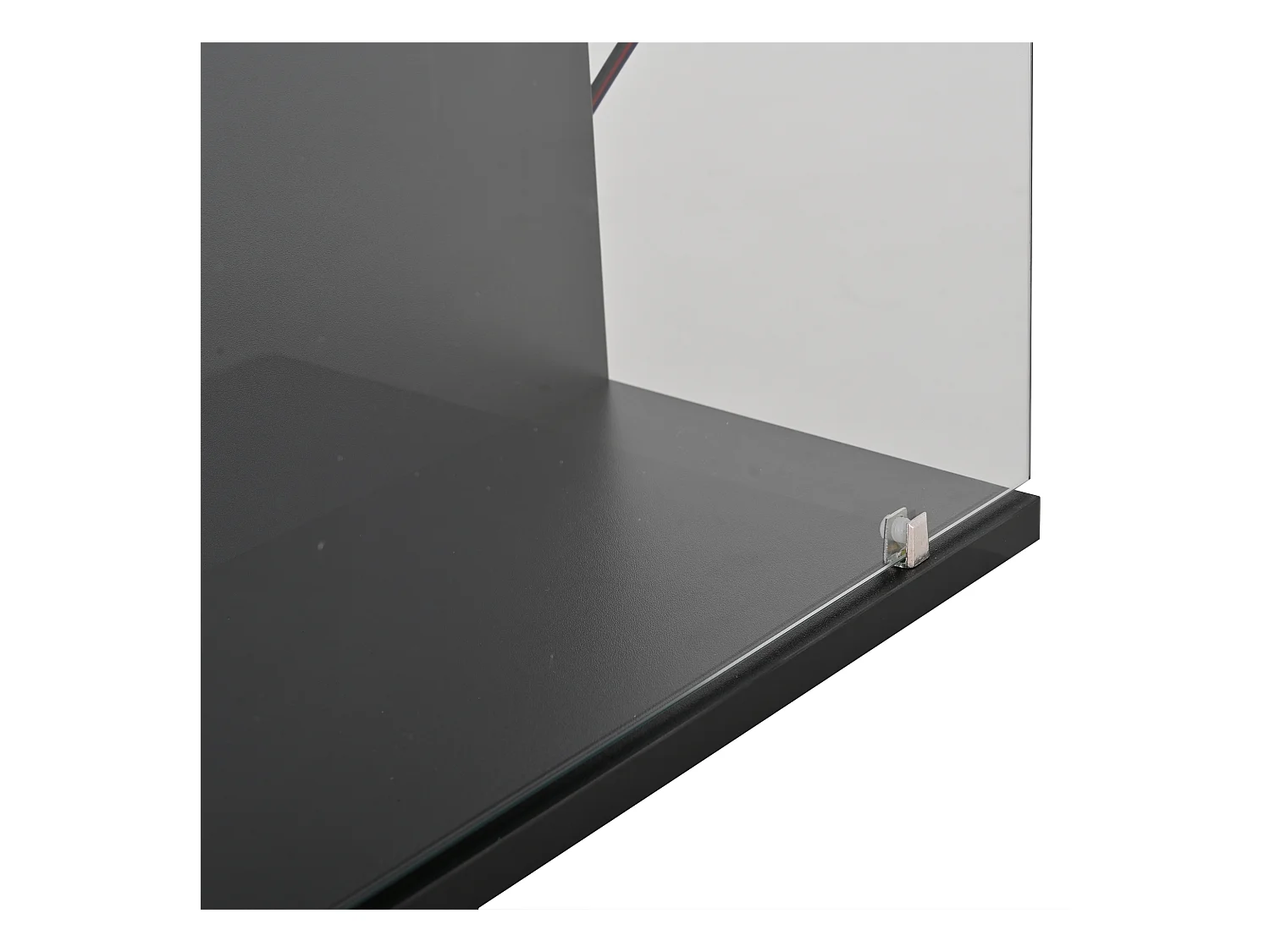 Table basse noire avec 2 portes et éclairage LED, verre trempé 100x50x30cm