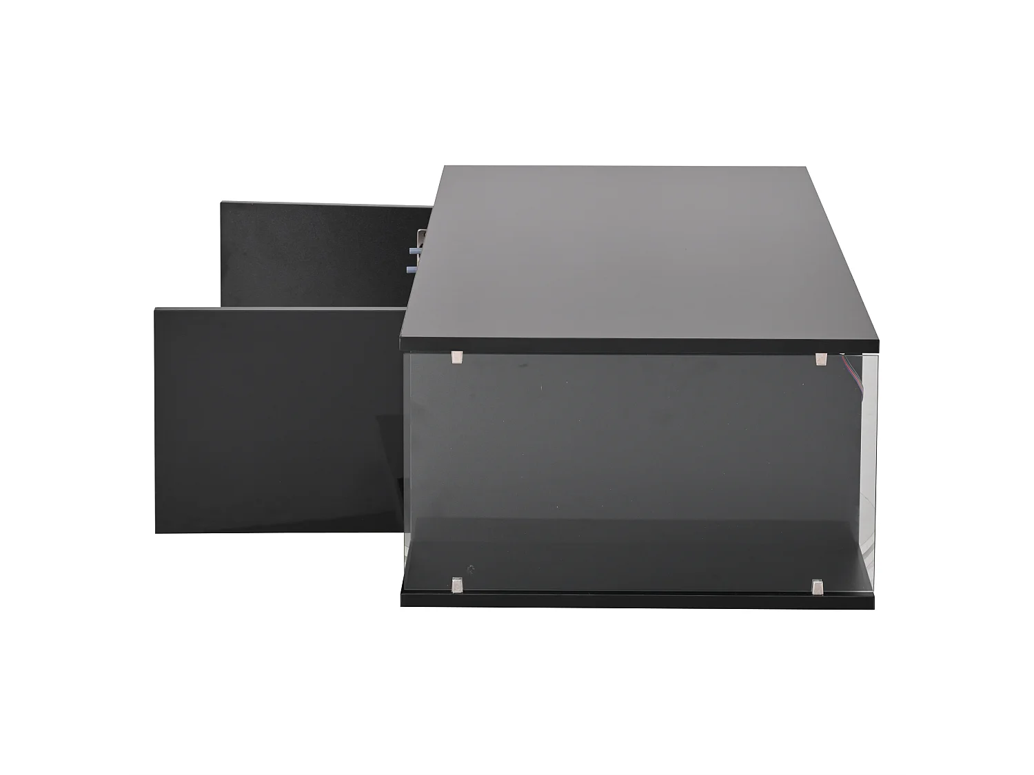 Table basse noire avec 2 portes et éclairage LED, verre trempé 100x50x30cm