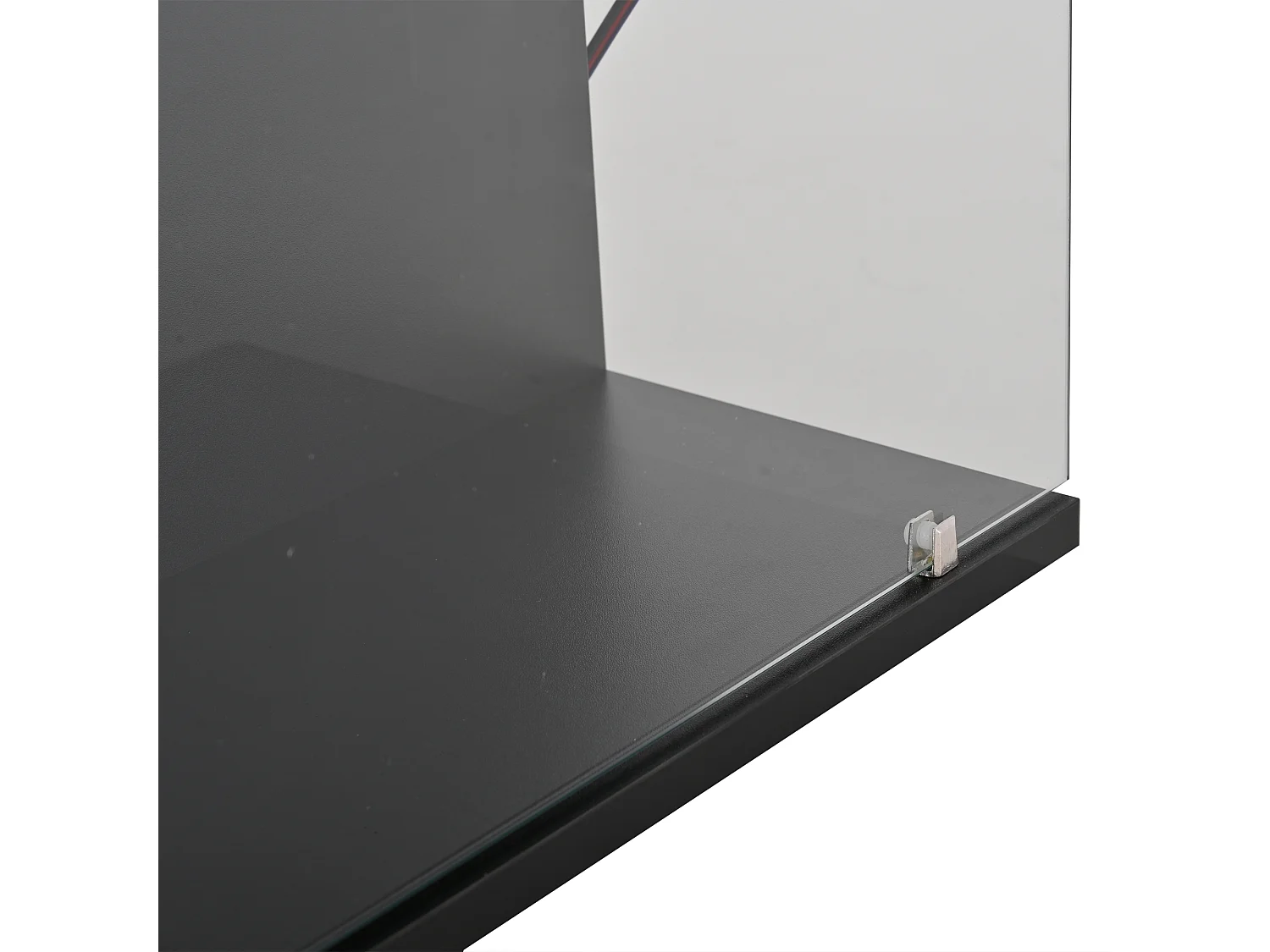 Table basse noire avec 2 portes et éclairage LED, verre trempé 100x50x30cm