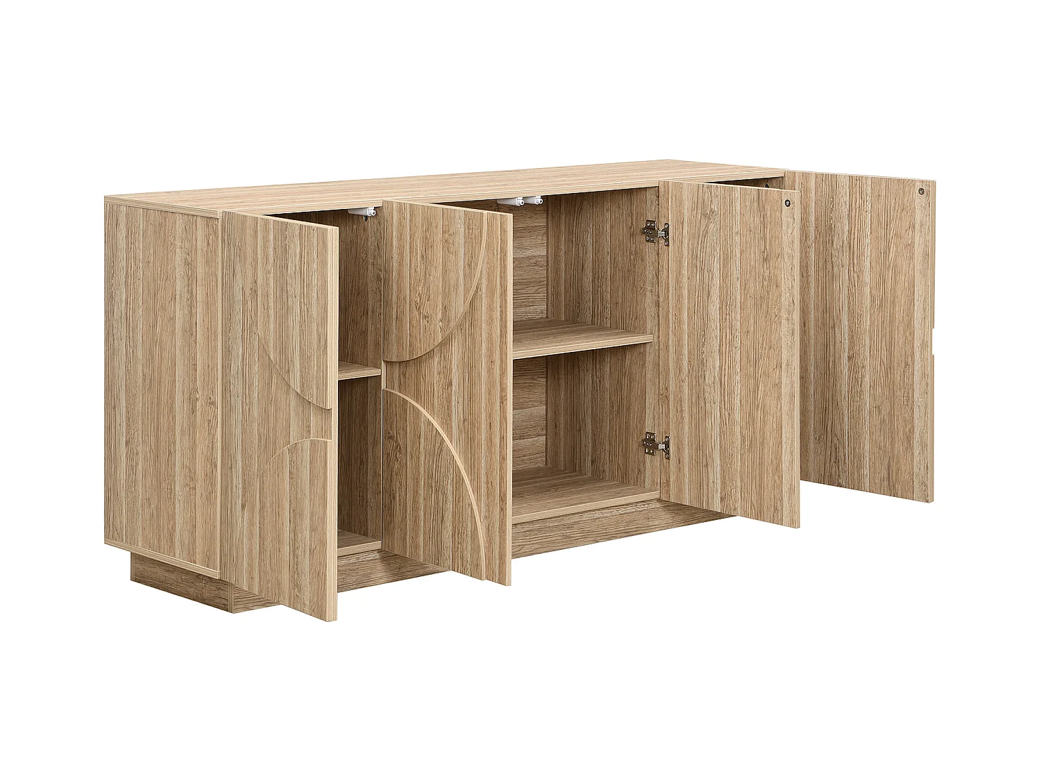 Buffet couleur naturelle avec 4 portes, design en arc symétrique 160x40x80cm