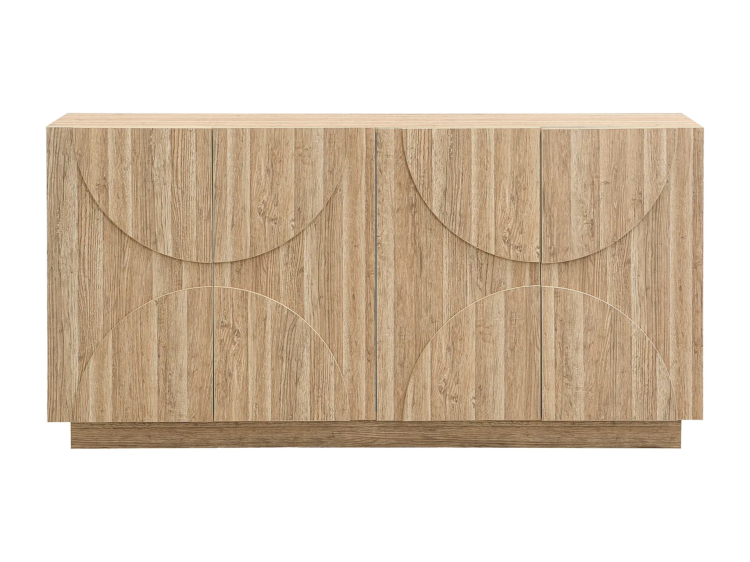 Aparador color natural con 4 puertas, diseño arco simétrico 160x40x80cm