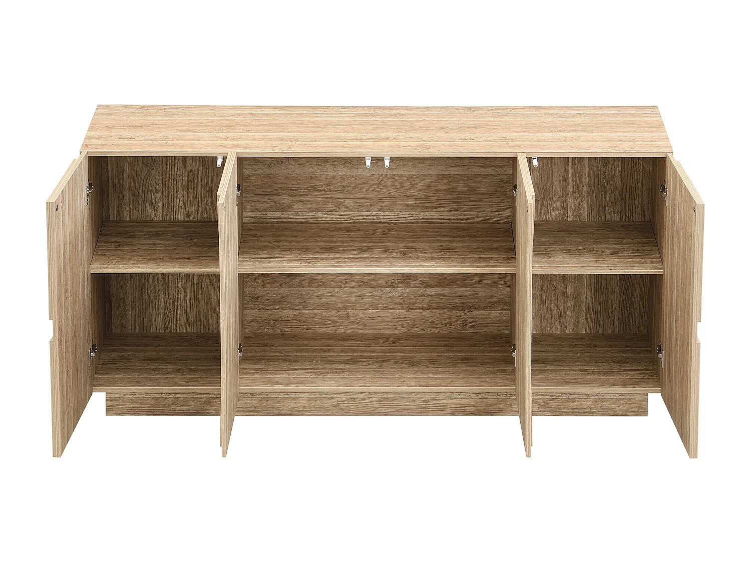 Aparador color natural con 4 puertas, diseño arco simétrico 160x40x80cm