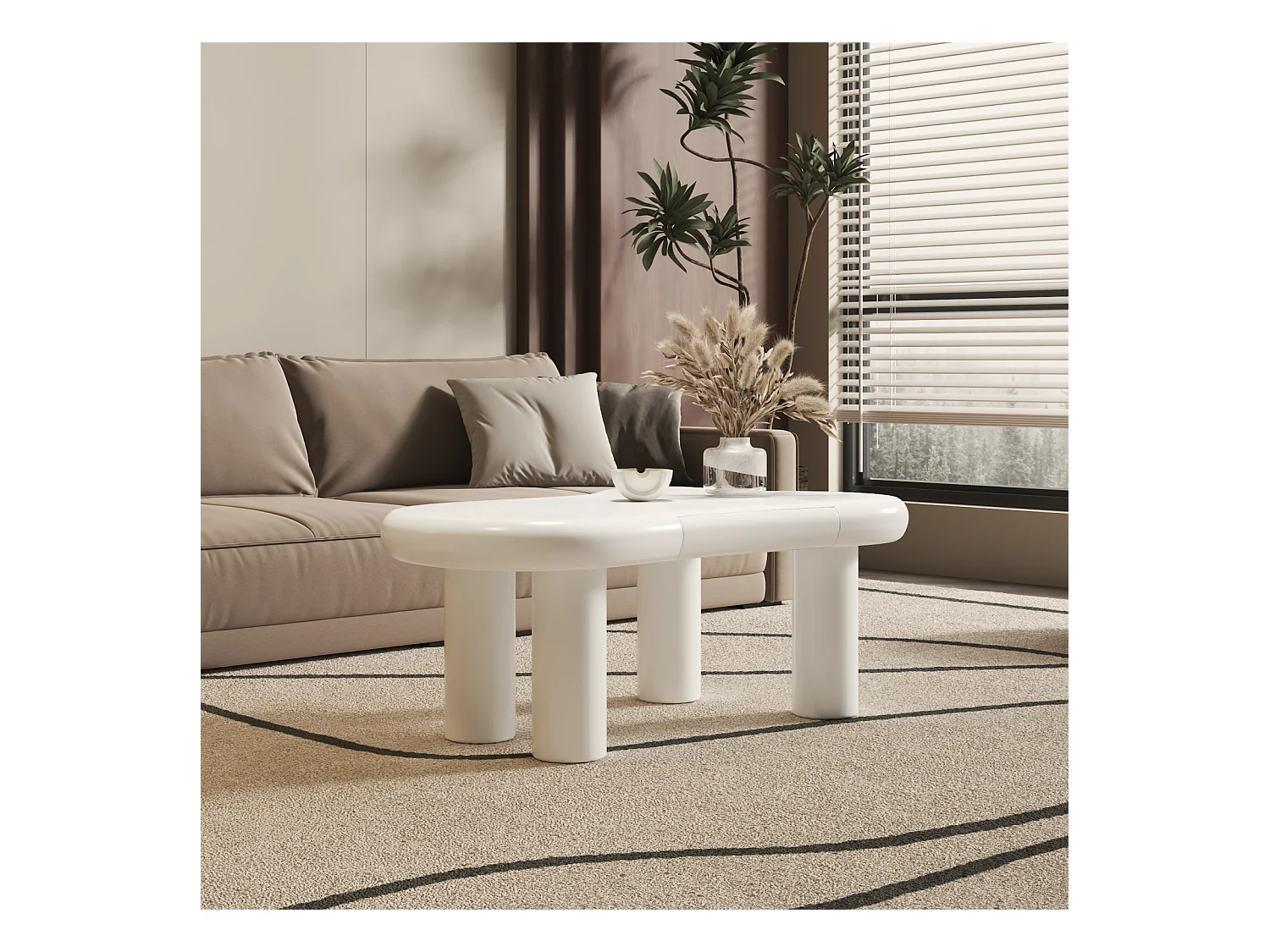 Table basse en MDF blanc en forme de nuage avec éclairage LED 16 couleurs et tiroir – Table de salon moderne avec rangement