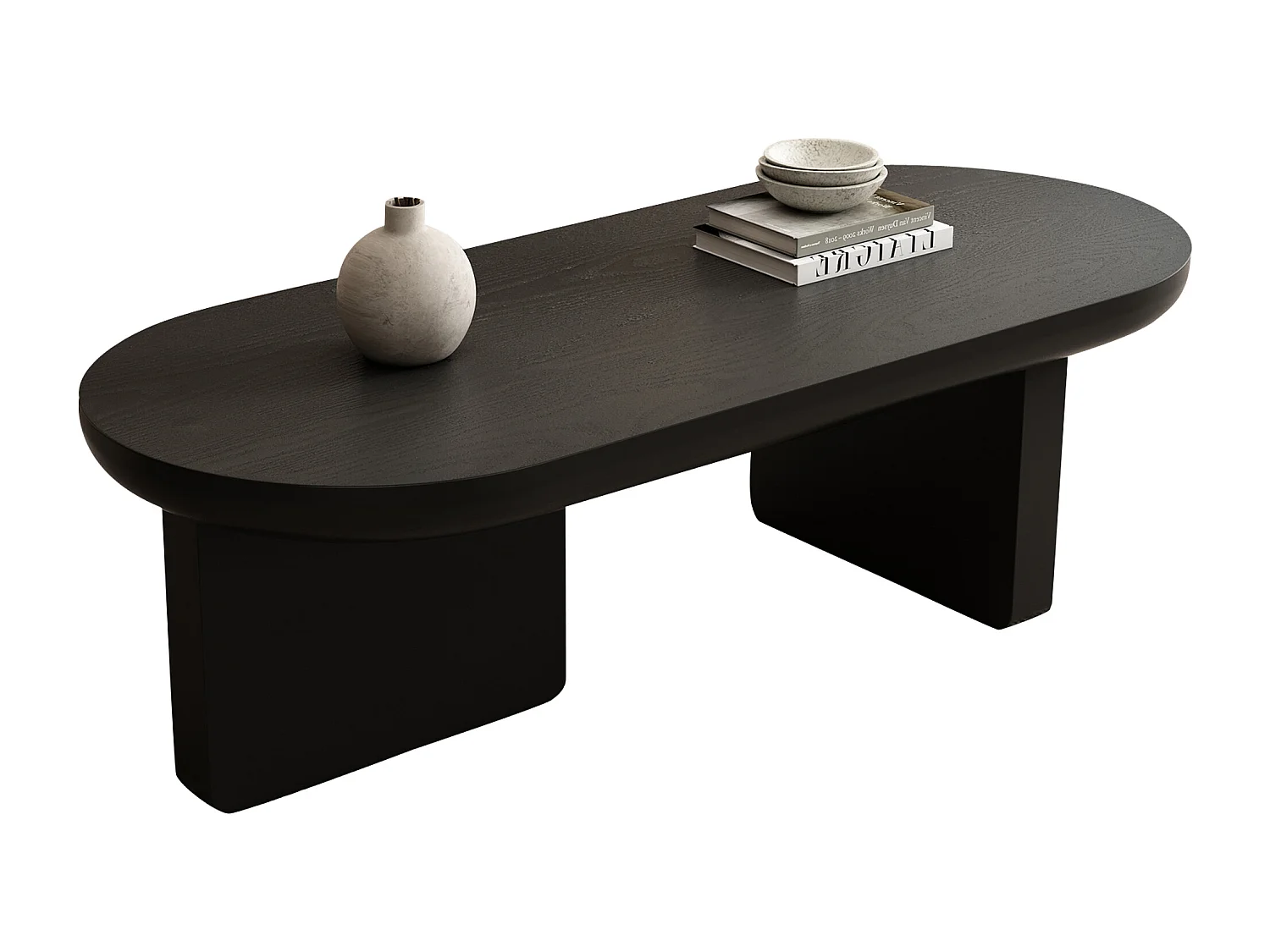 Table basse ovale noire, MDF, simple et polyvalente 119,7x49,8x35,5cm