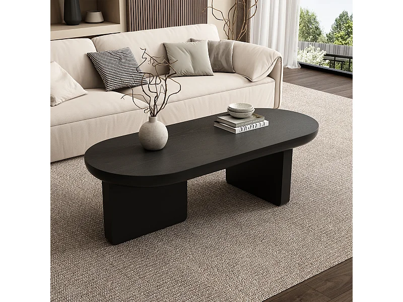 Table basse ovale noire, MDF, simple et polyvalente 119,7x49,8x35,5cm