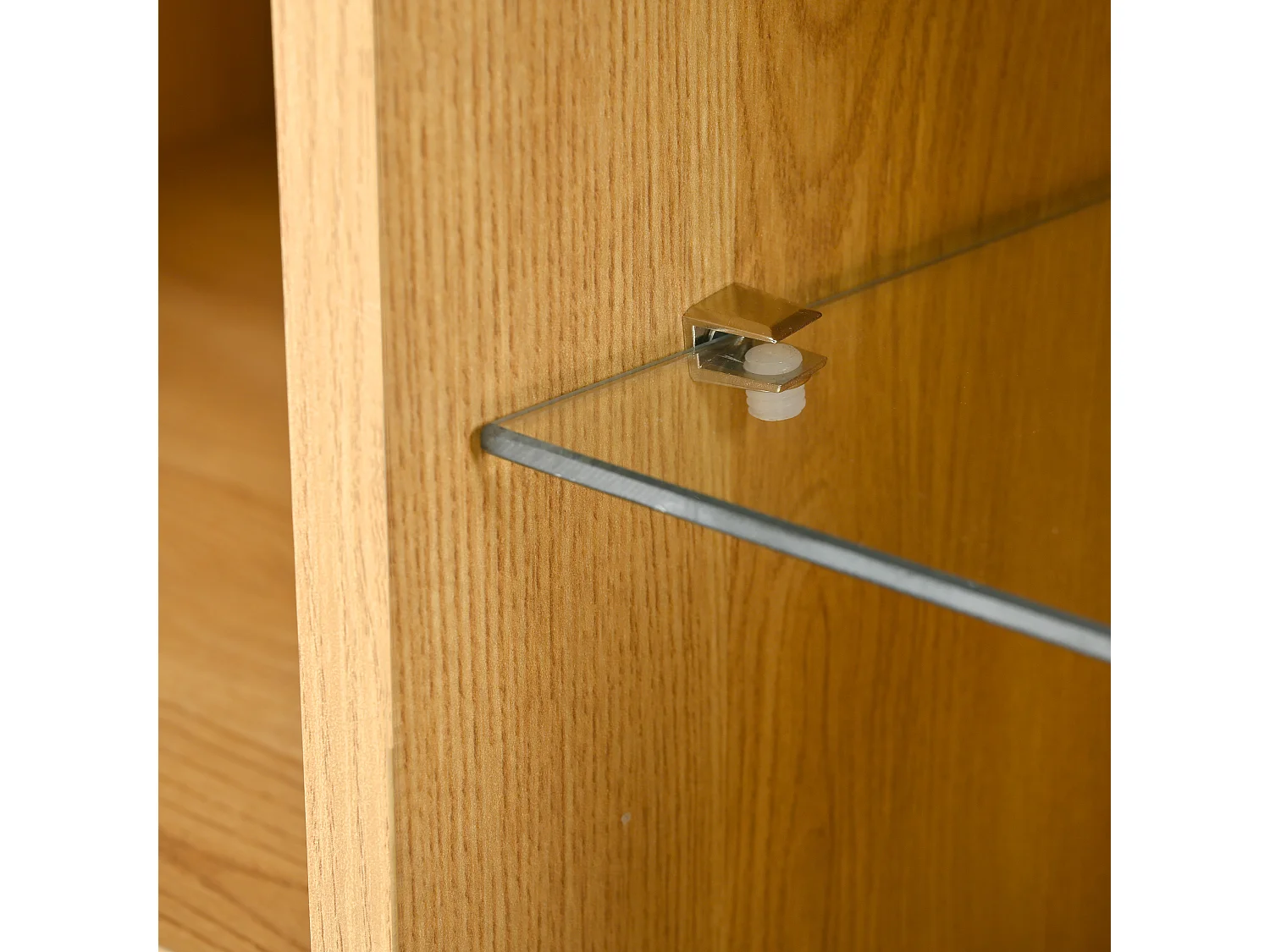 Buffet moderne avec rangement 160 x 40 x 77 cm, LED, portes et tiroirs, en MDF, naturel foncé et blanc