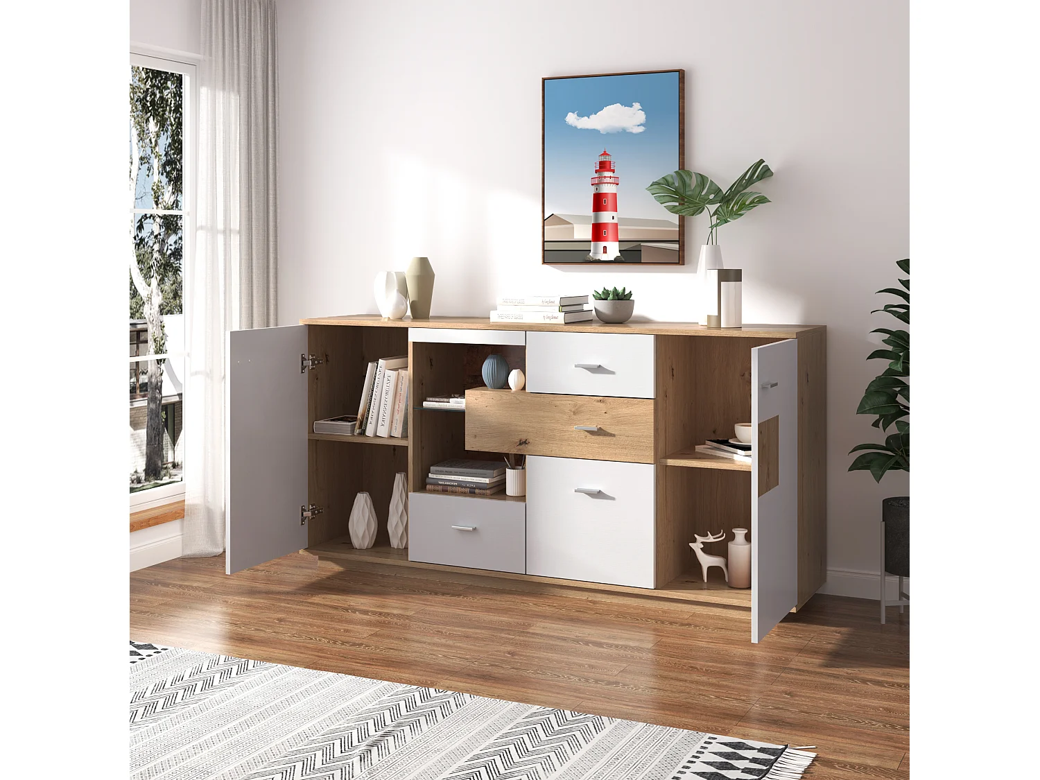 Dressoirs 160x40x77 cm - Functioneel Sideboard Met LED - Praktisch En Stijlvol - Buffetkast - Voor Diverse Ruimtes - Spaanplaat - Natuurlijk