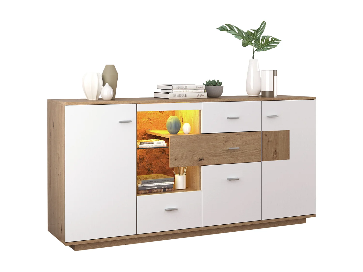 Dressoirs 160x40x77 cm - Functioneel Sideboard Met LED - Praktisch En Stijlvol - Buffetkast - Voor Diverse Ruimtes - Spaanplaat - Natuurlijk