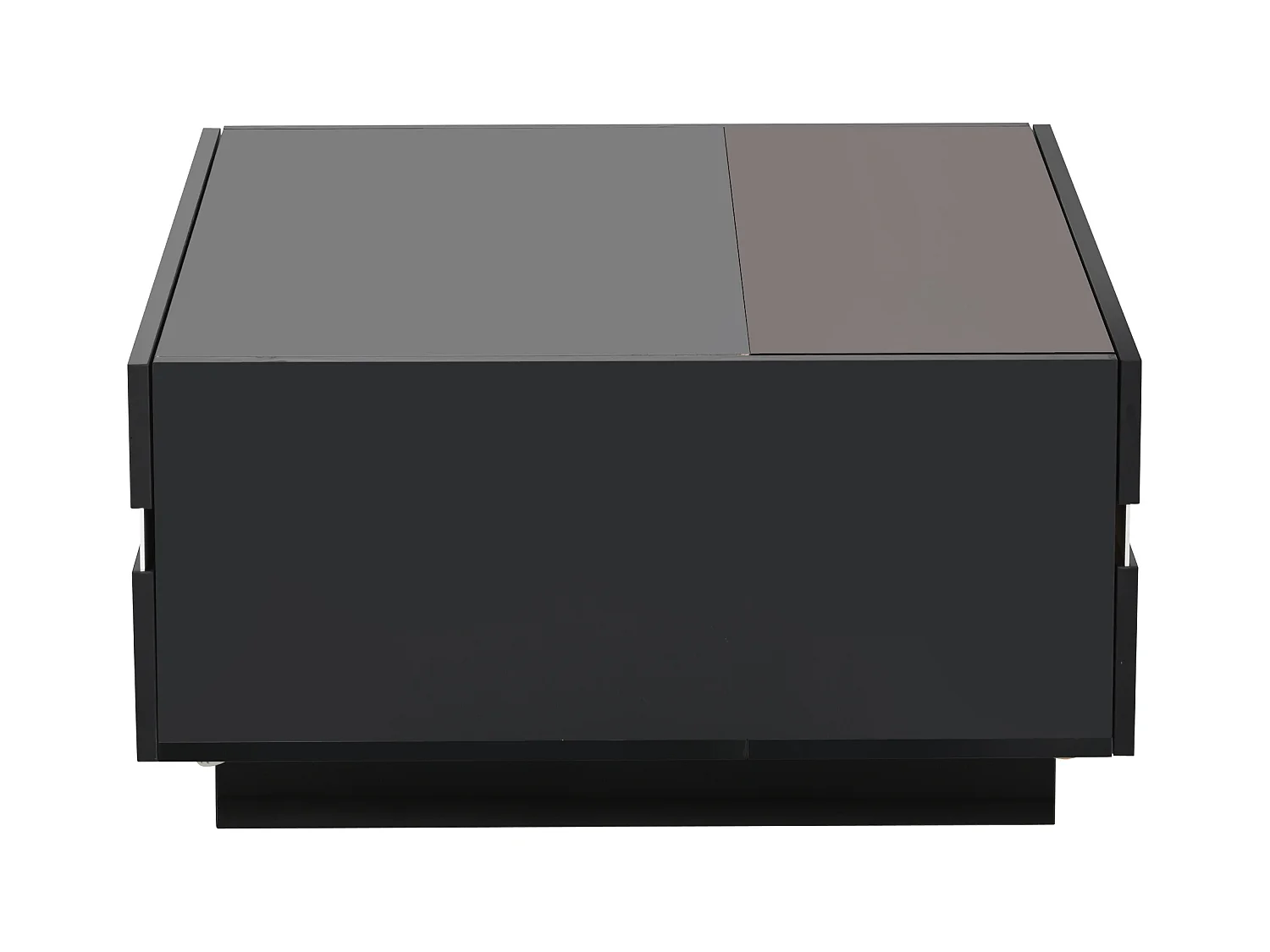 Table basse carrée noire avec 2 tiroirs et éclairage LED, plateau en verre trempé
