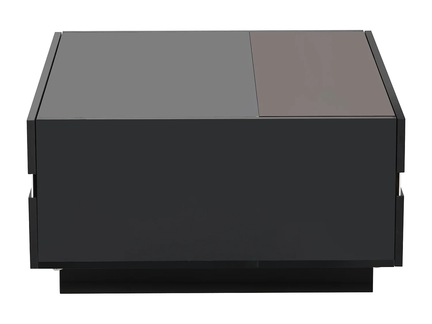 Table basse carrée noire avec 2 tiroirs et éclairage LED, plateau en verre trempé