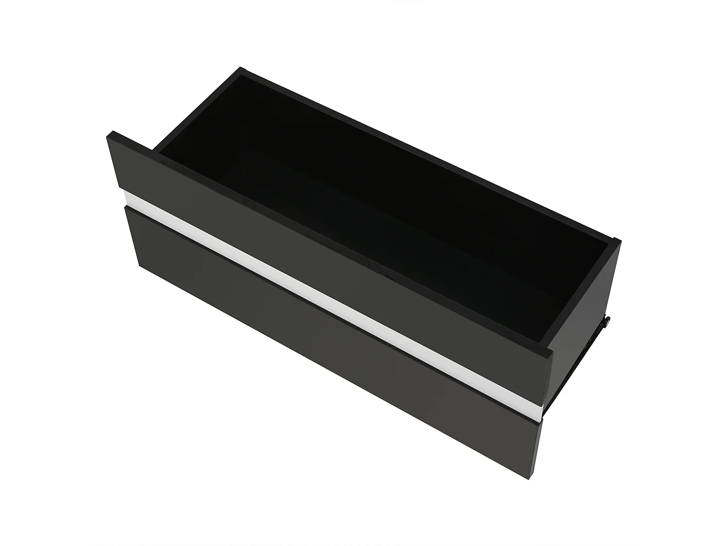 Table basse carrée noire avec 2 tiroirs et éclairage LED, plateau en verre trempé