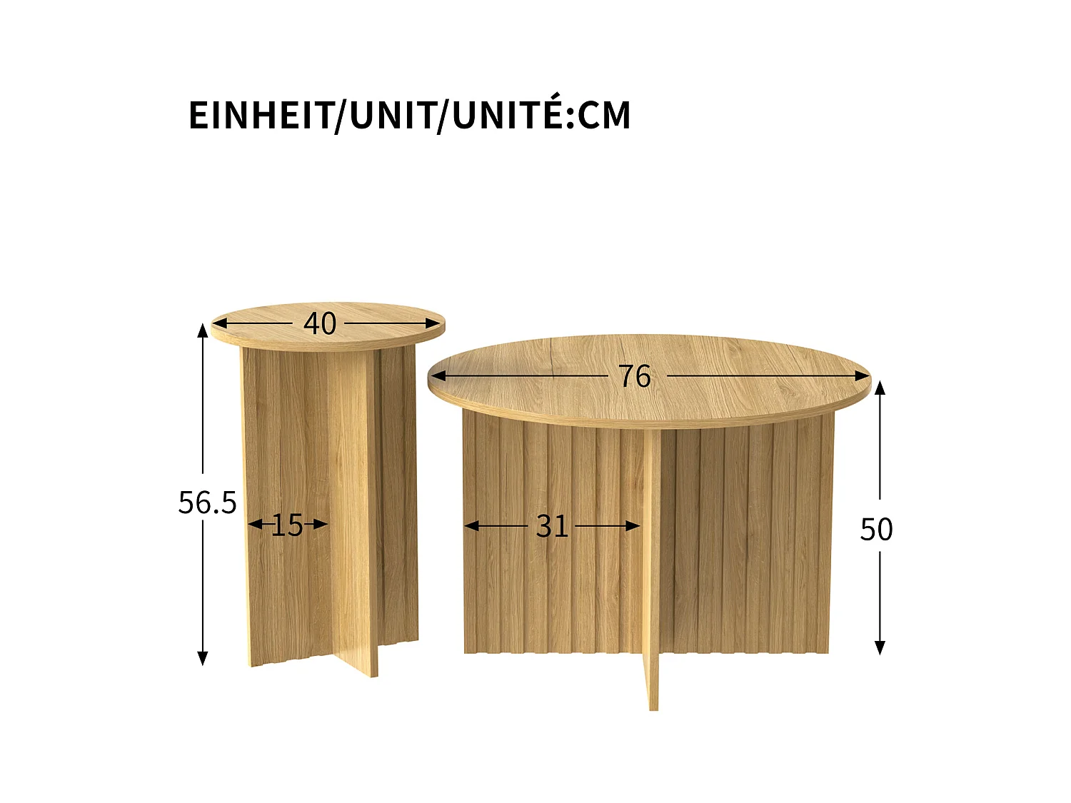 Ensemble de 2 tables gigognes rondes en bois, style scandinave moderne, peu encombrantes et polyvalentes, tables basses robustes en MDF/PB