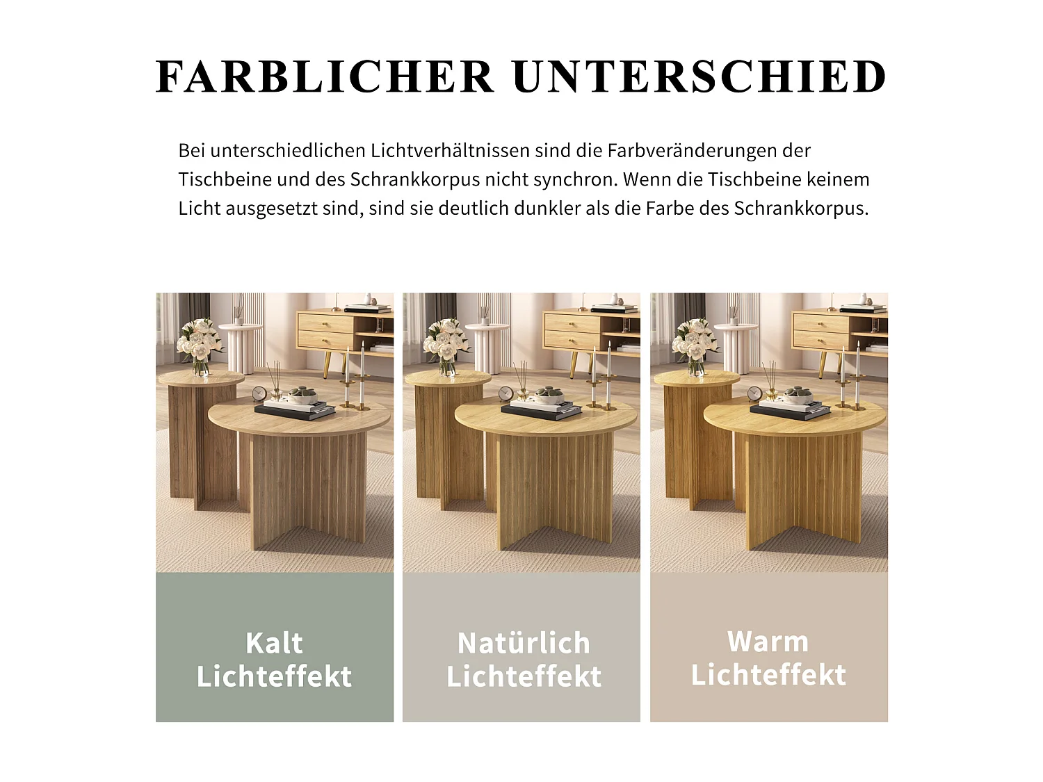 Conjunto de 2 mesas redondas de madeira, estilo escandinavo moderno, economizadoras de espaço e versáteis, mesas de centro resistentes em MDF/PB