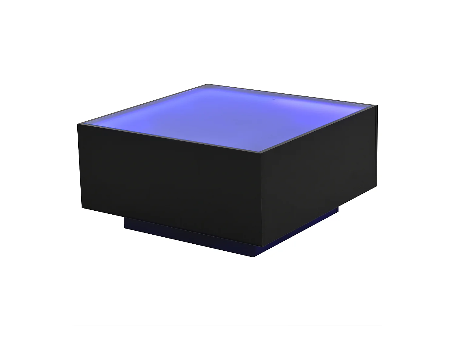 Table basse noire avec éclairage LED, plateau en verre 70x70x36cm