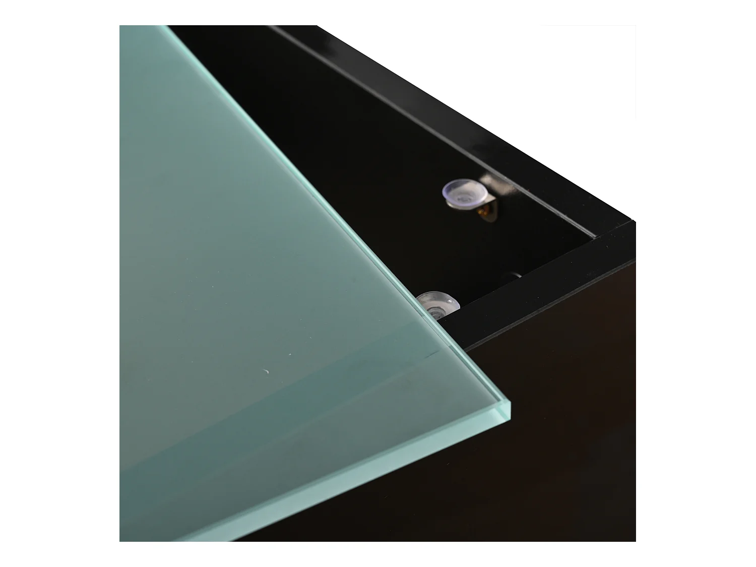 Table basse noire avec éclairage LED, plateau en verre 70x70x36cm