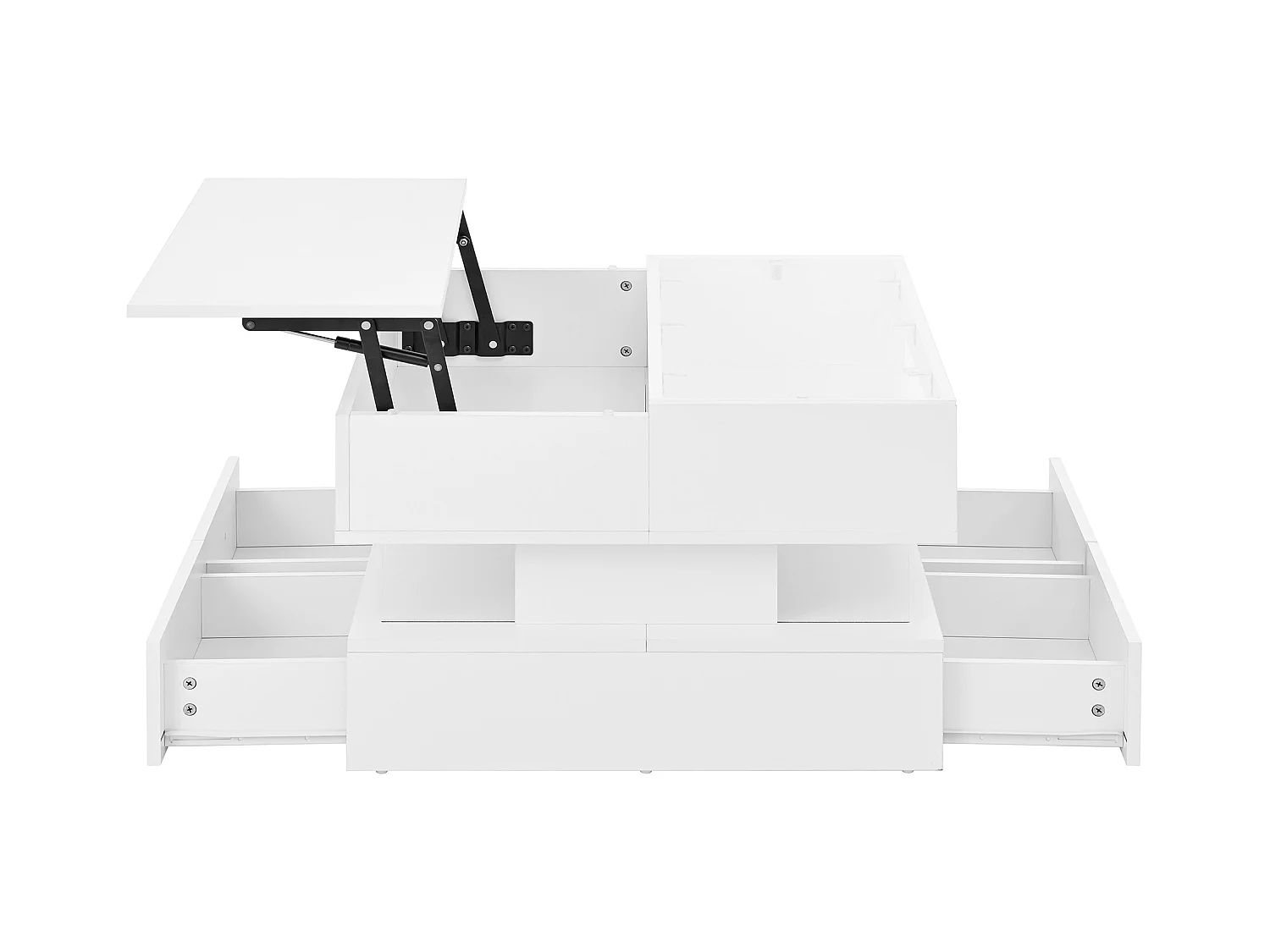 Table basse réglable en hauteur pour le salon avec éclairage 16 couleurs, plateau en verre et supports en acrylique.