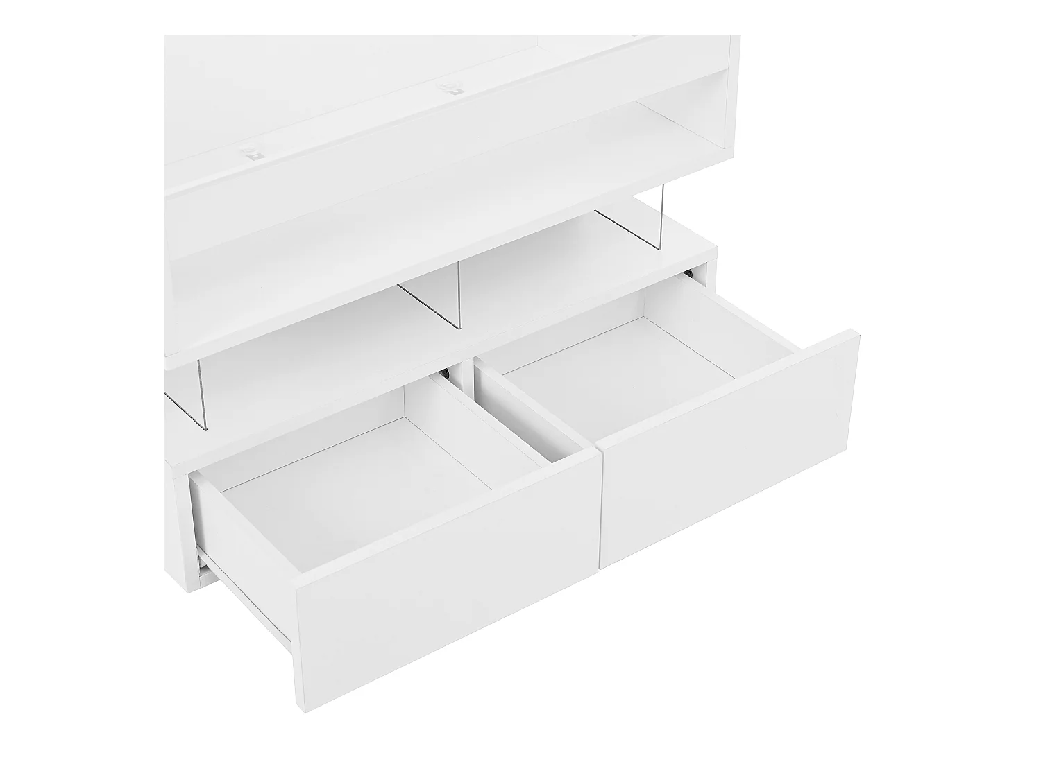 Table basse réglable en hauteur pour le salon avec éclairage 16 couleurs, plateau en verre et supports en acrylique.