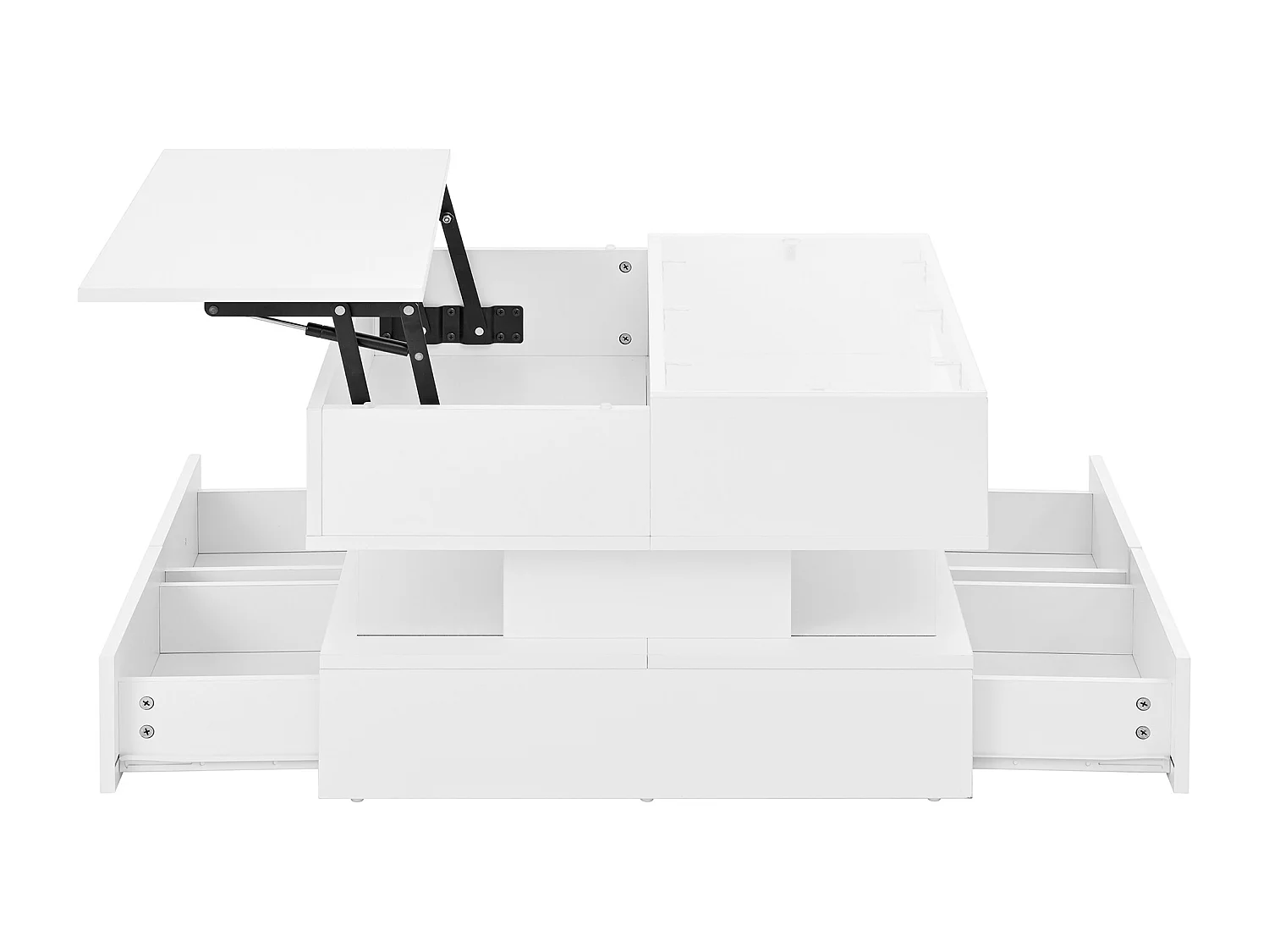 Tavolino da salotto regolabile in altezza con illuminazione a 16 colori, piano in vetro e supporti in acrilico.