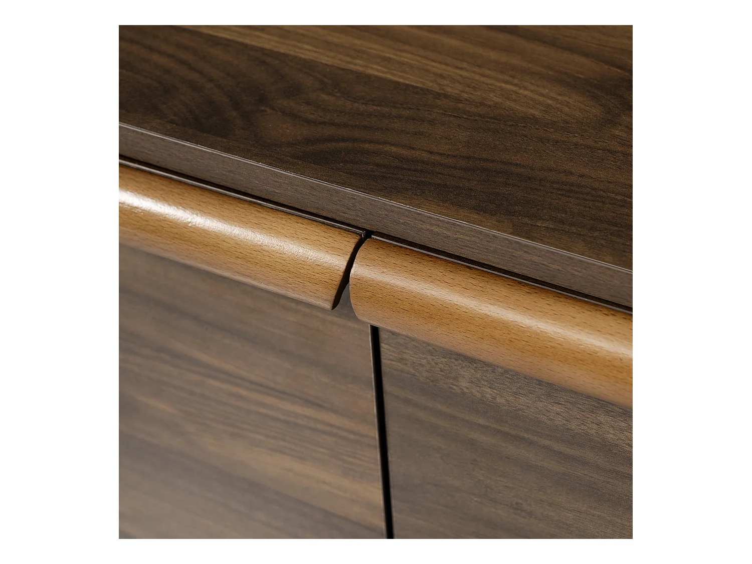 Buffet en bois foncé avec 3 tiroirs et 2 portes, plateau partiellement plaqué marbre 120x40x77cm