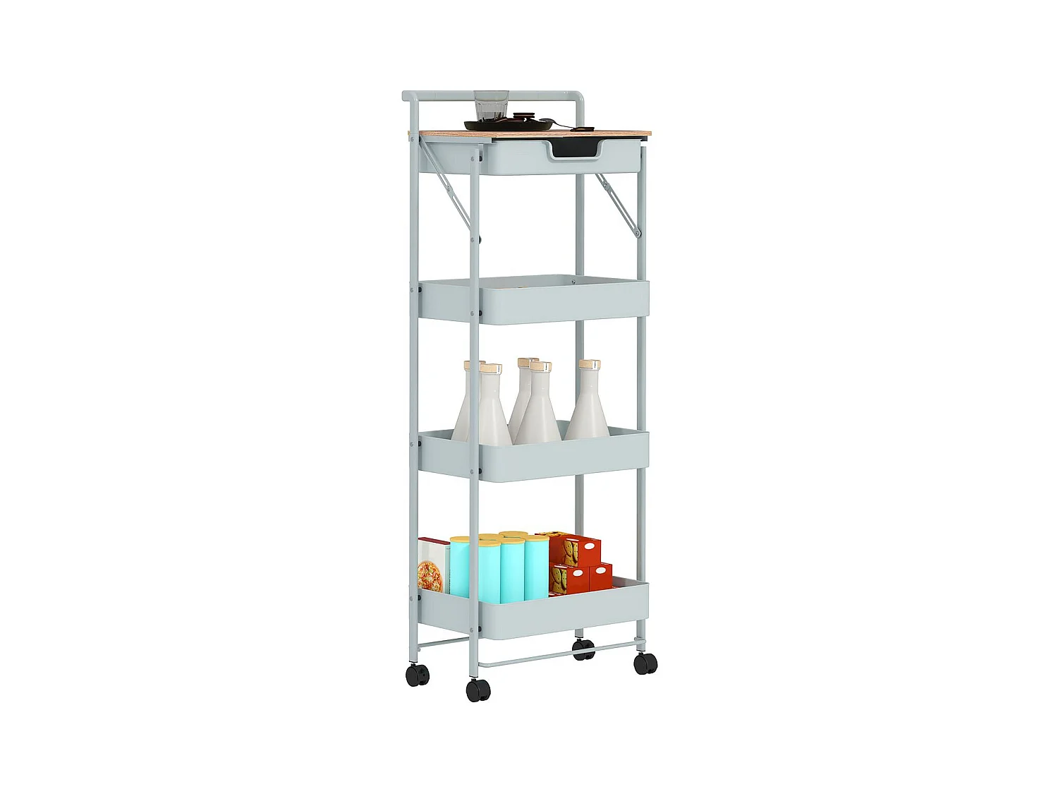 Carrito auxiliar Thila Homcom 3 estantes con cajón verde 117,5x45x29,5 cm