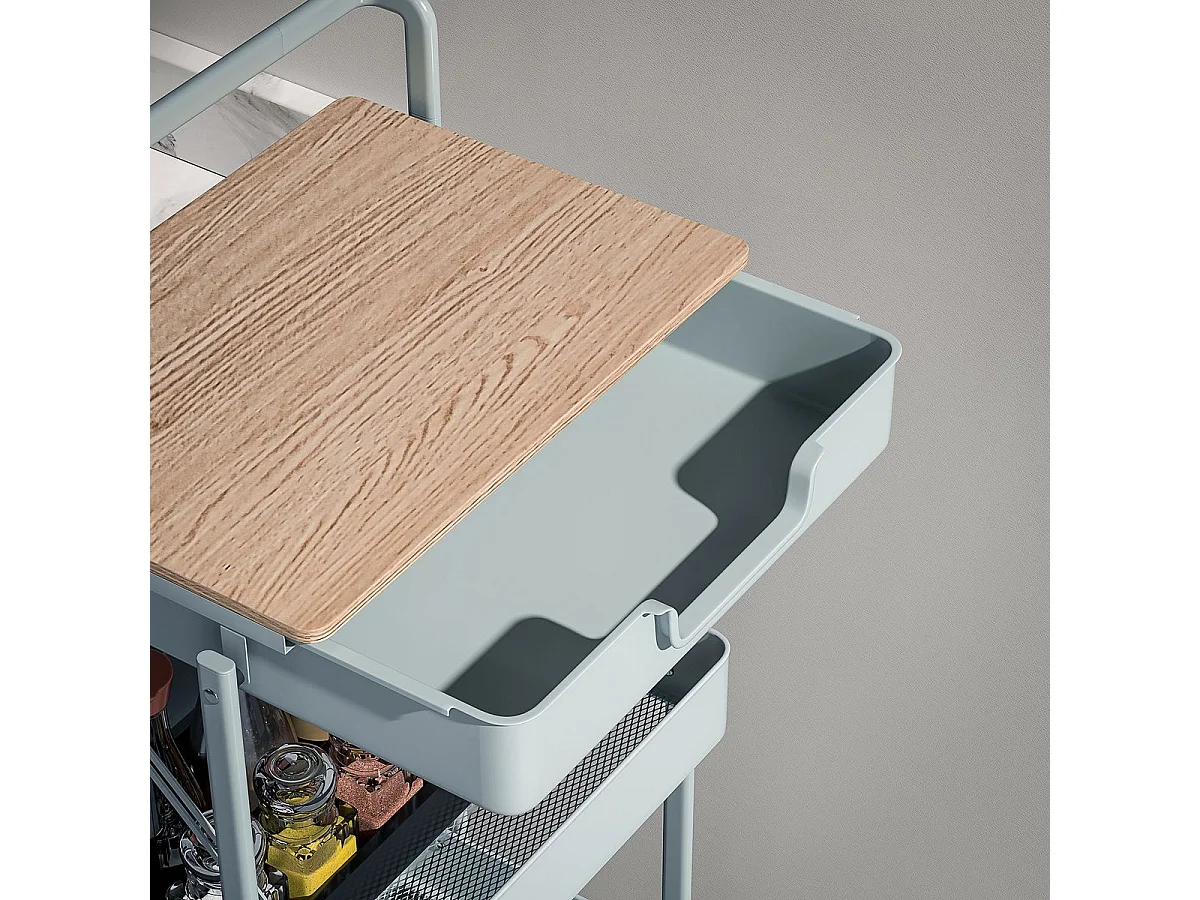 Carrito auxiliar Thila Homcom 3 estantes con cajón verde 117,5x45x29,5 cm